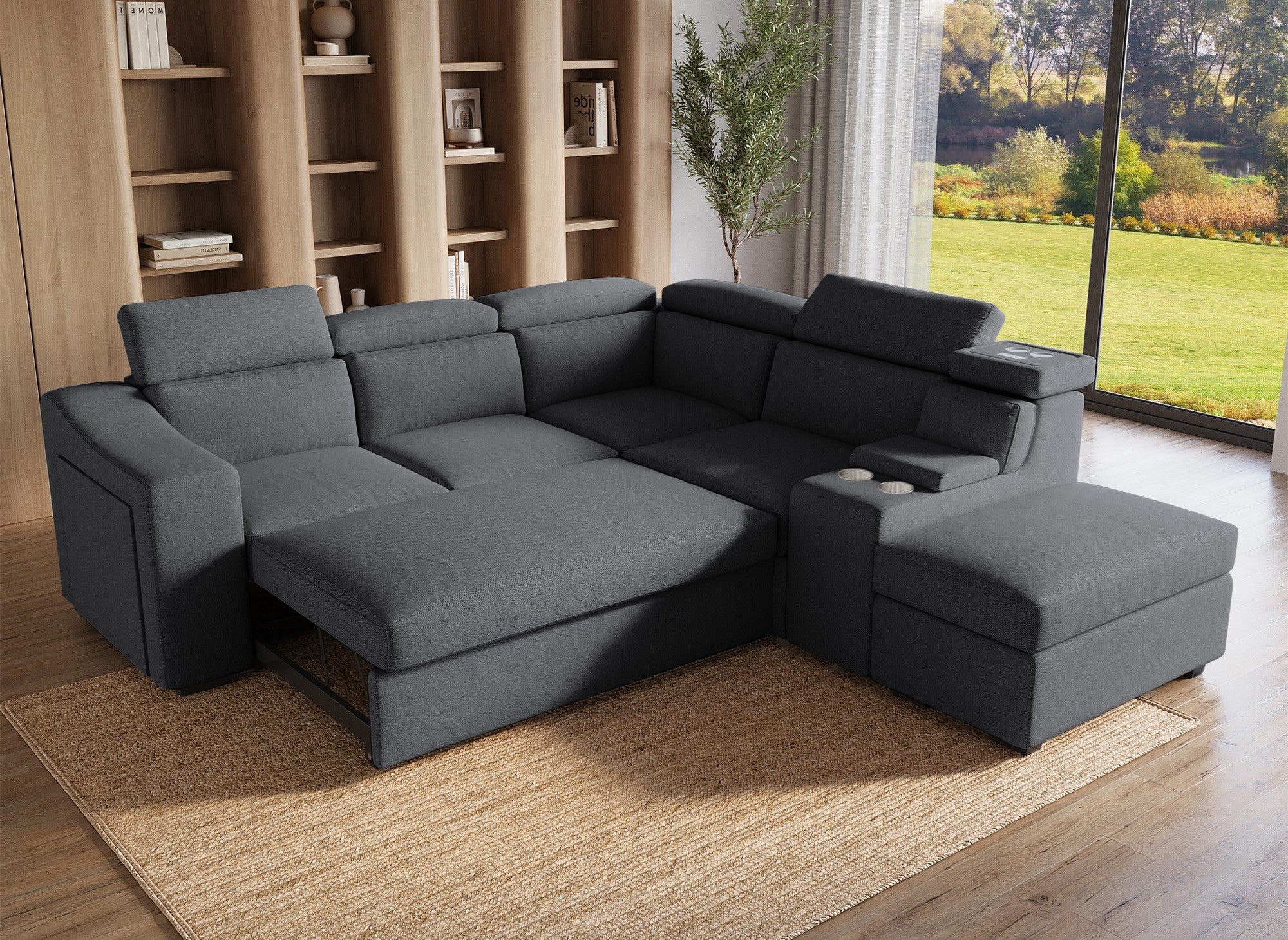 Sofá cama esquinero DEREK XL de tela gris oscuro - Esquina derecha