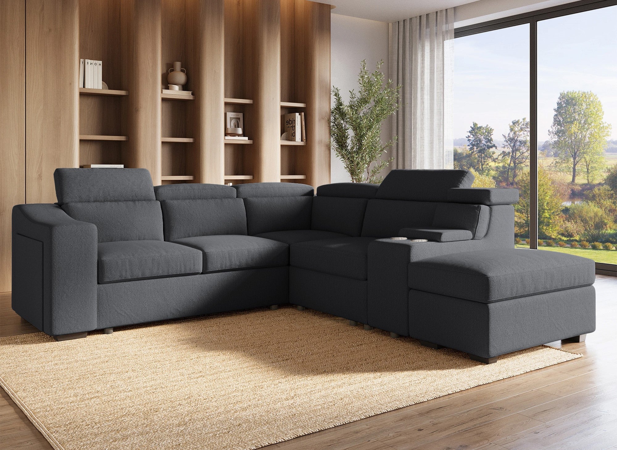 Sofá cama esquinero DEREK XL de tela gris oscuro - Esquina derecha