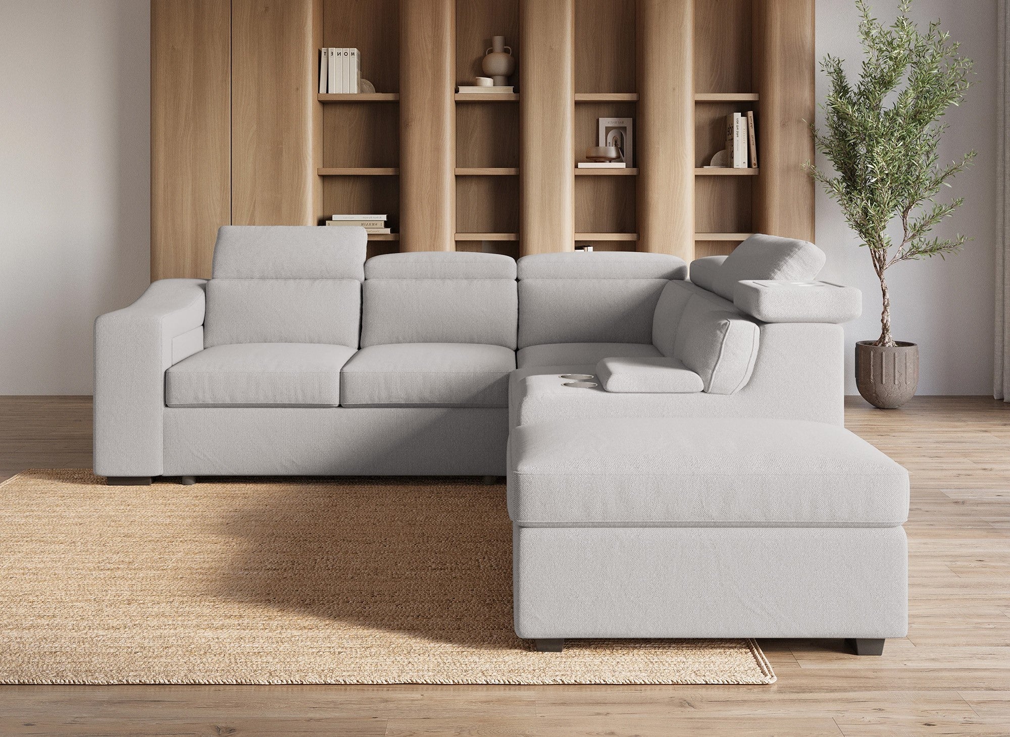 Sofá cama esquinero DEREK XL de tela beige - Esquina derecha