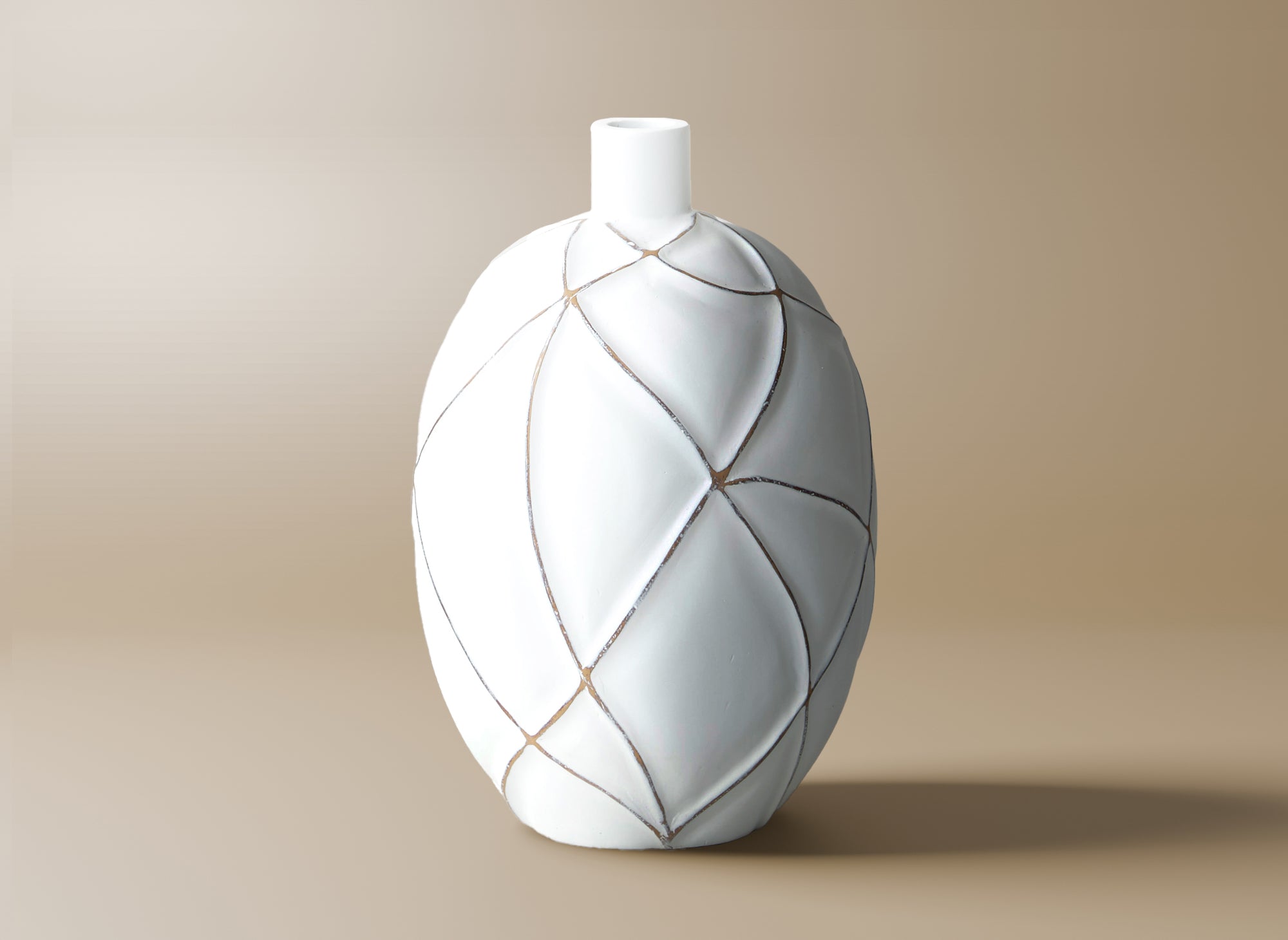 Jarrón esférico LUNA de poliresina blanca, 31 cm de alto