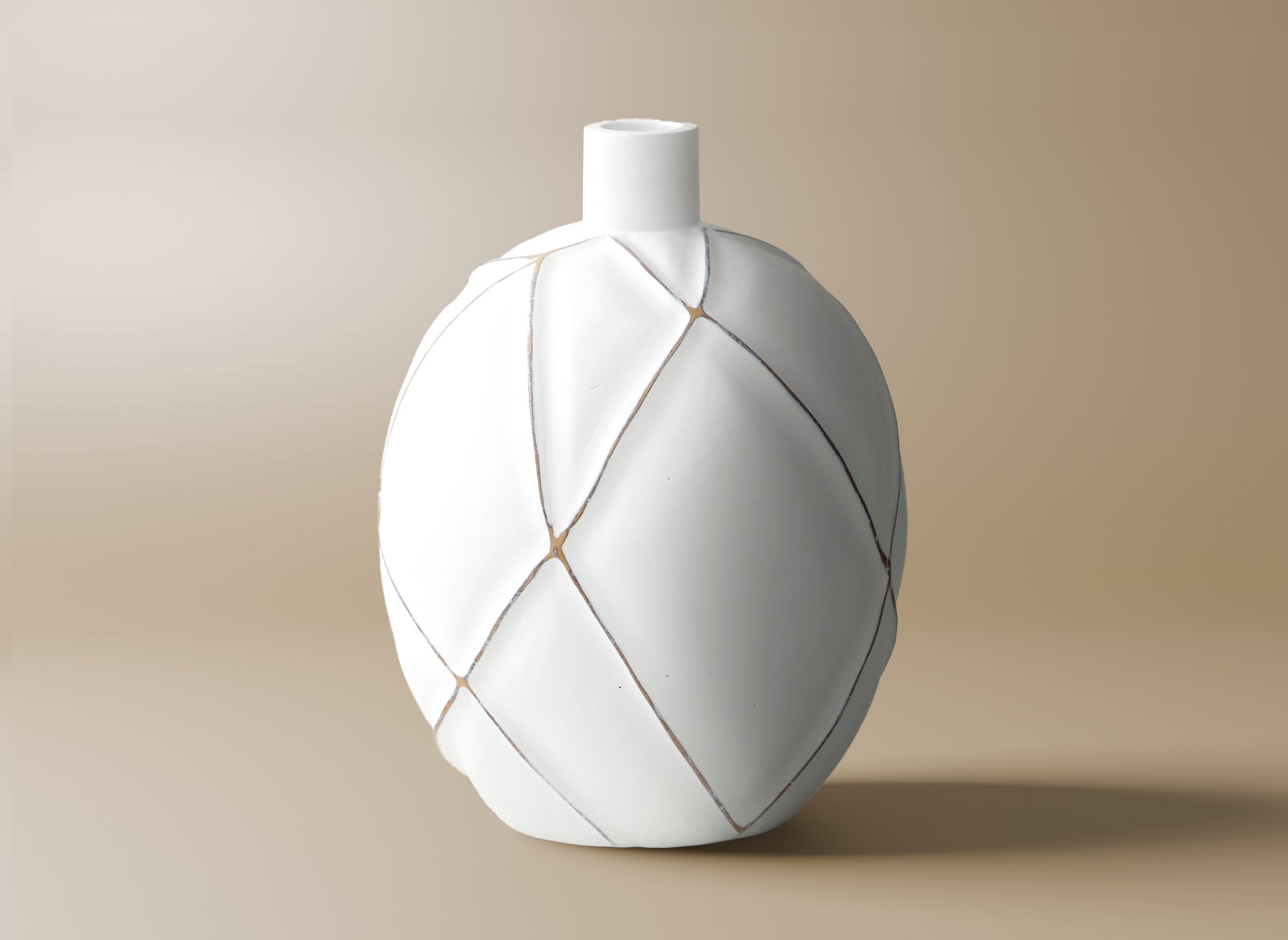 Jarrón esférico LUNA de poliresina blanca, 25 cm de alto