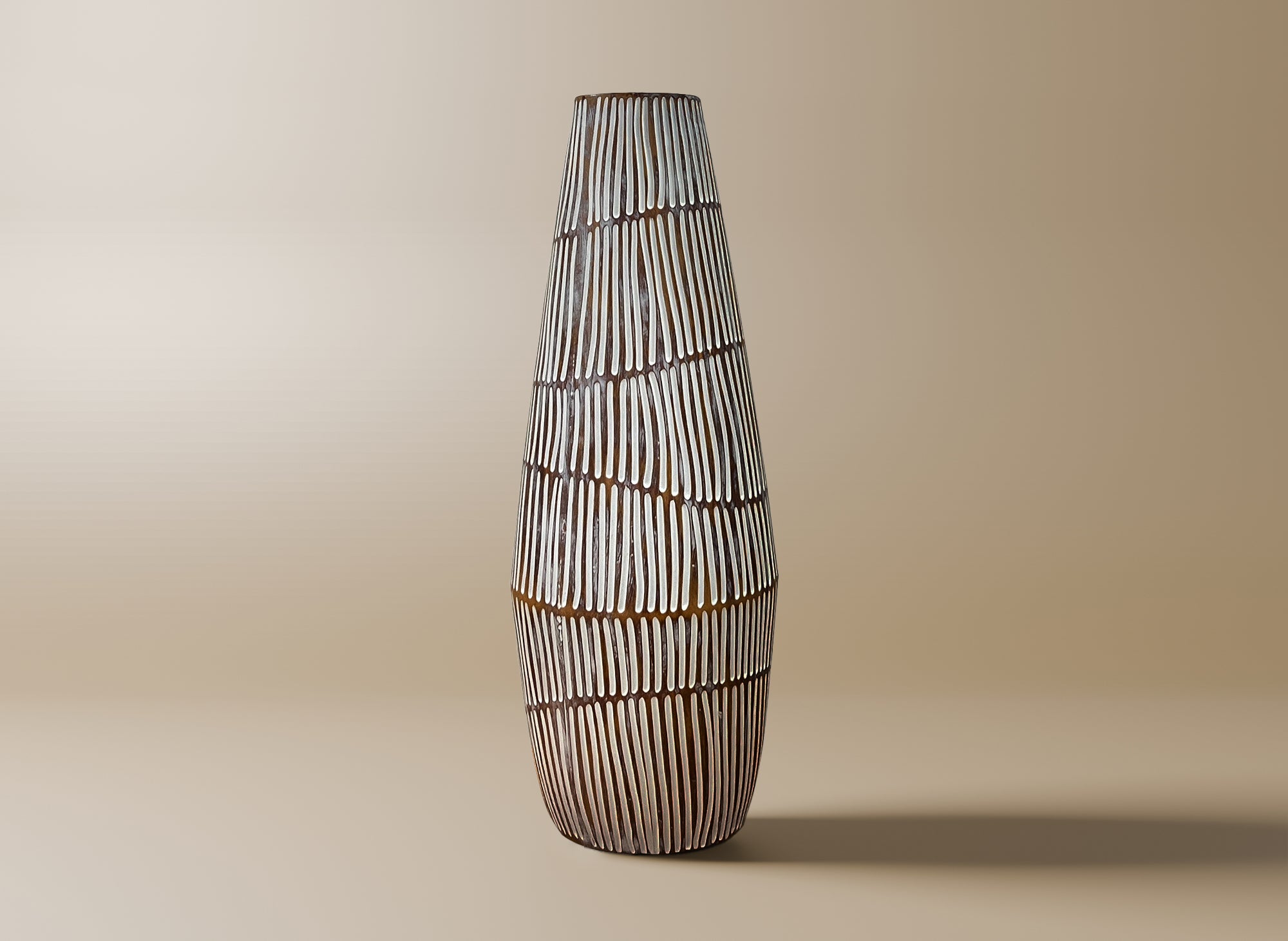 Jarrón XL de madera y poliresina blanca, 47 cm de alto, MAYA
