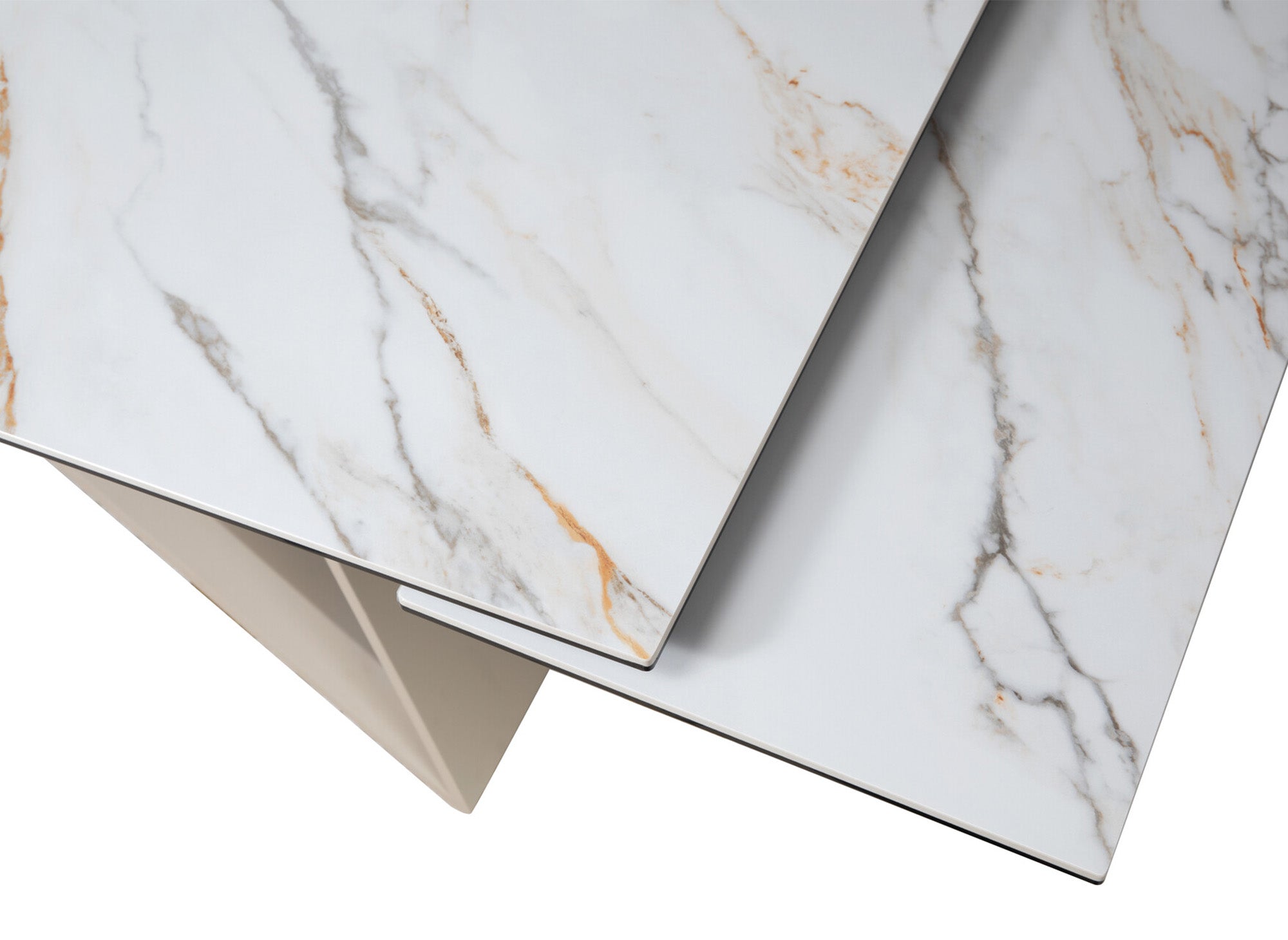 Mesa de comedor extensible GABRIEL en cerámica con efecto mármol blanco