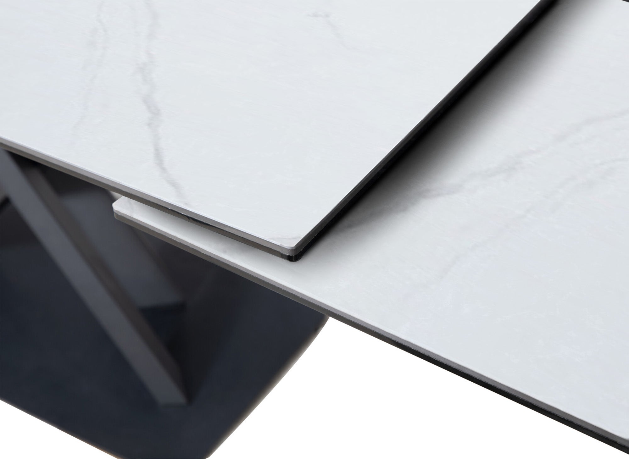 Mesa de comedor extensible ELEGANCE de cerámica blanca para 6-10 personas