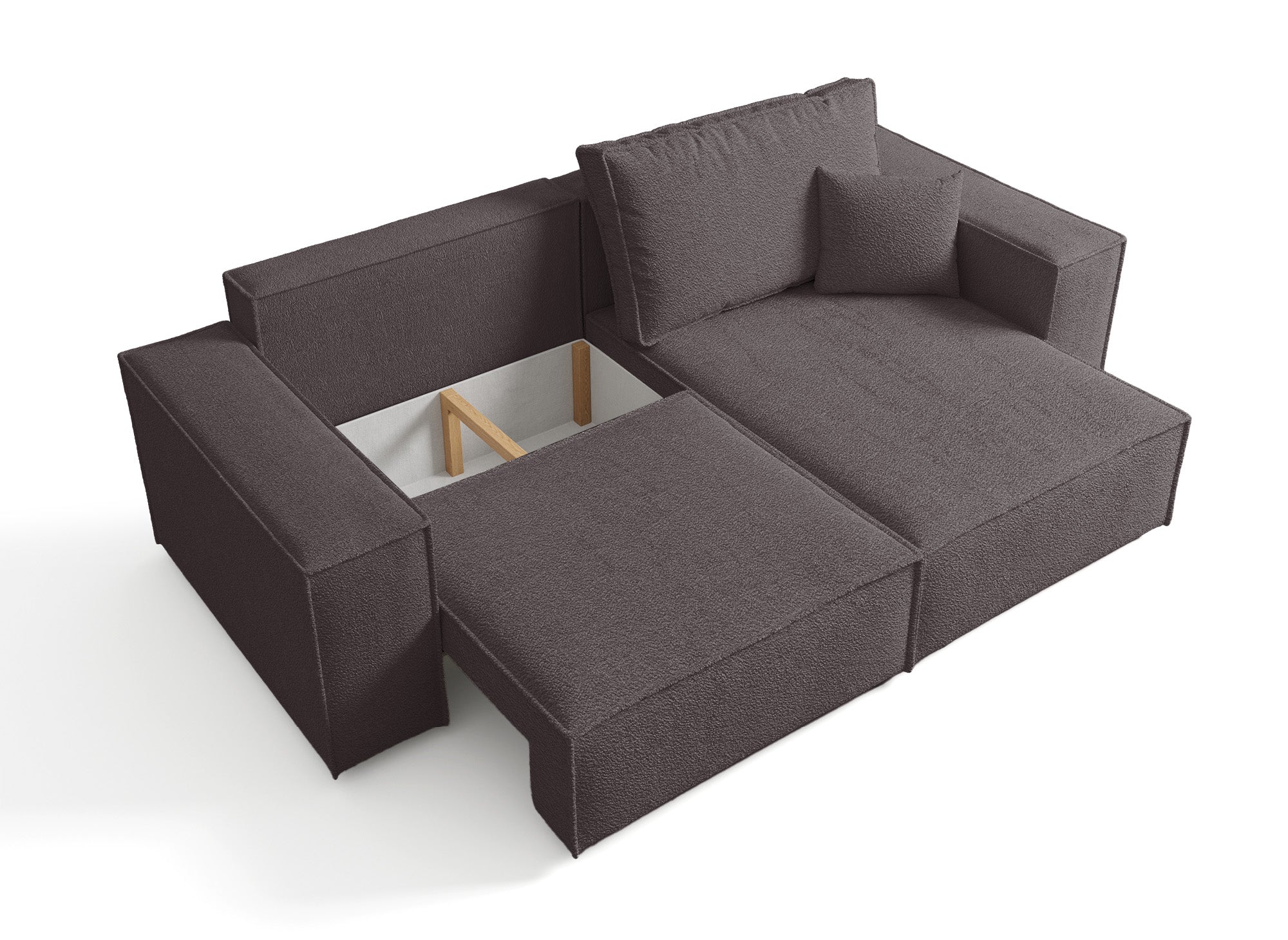 Sofá esquinero convertible y reversible con almacenaje en tela bouclé marrón JADE MINI