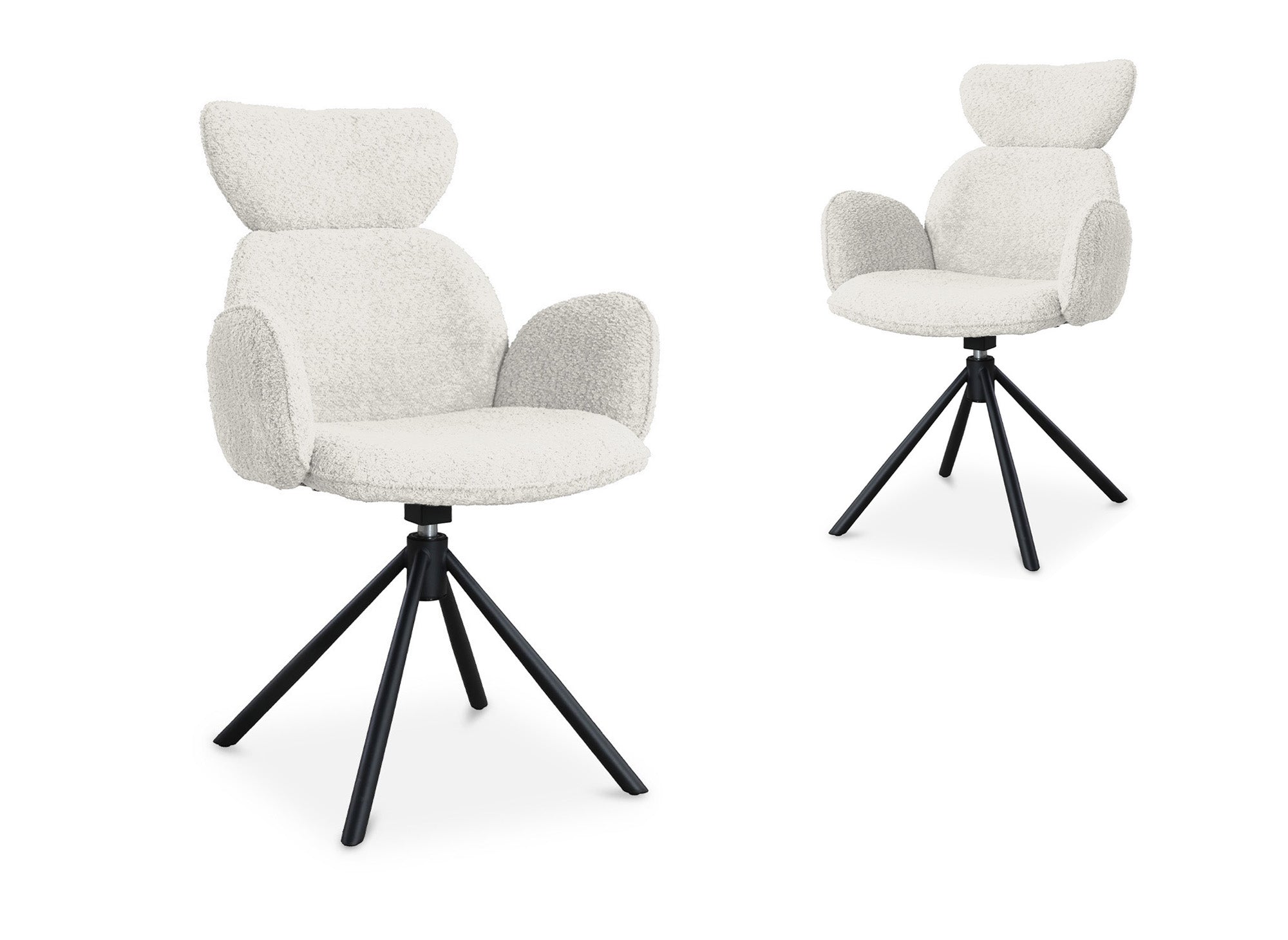 Juego de 2 sillones giratorios MAGY con reposabrazos en tela color beige con efecto piel de oveja.