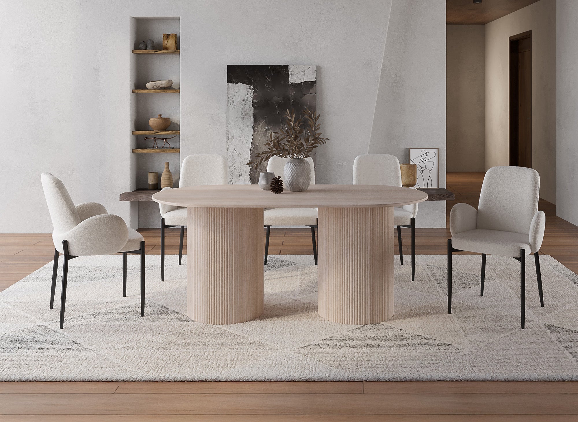 Mesa de comedor ovalada DHARA en mármol compuesto beige para 6 personas