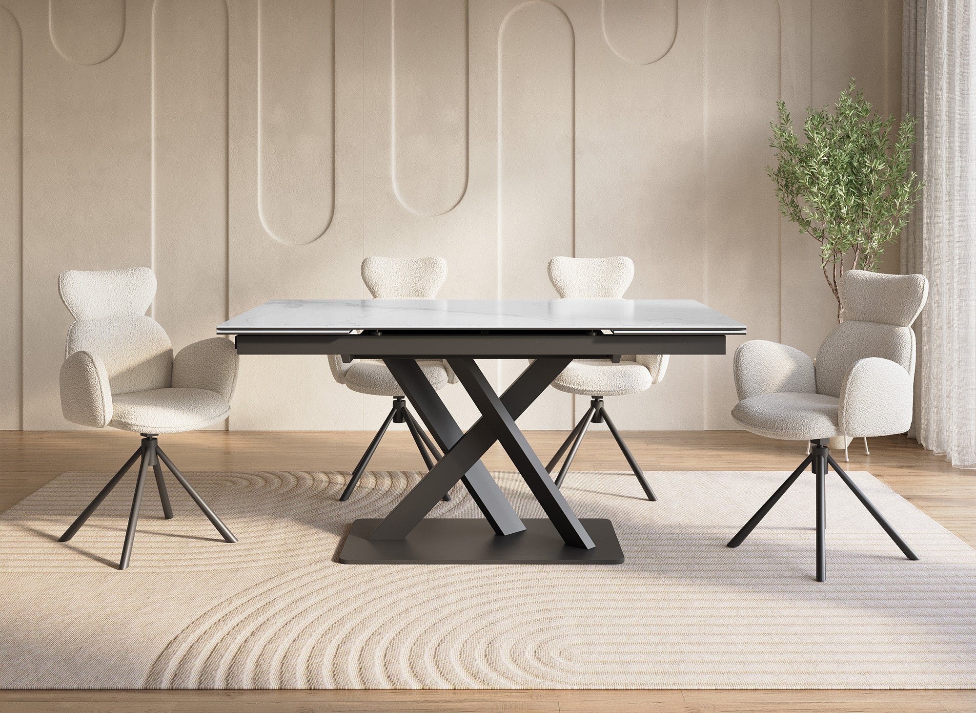 Mesa de comedor extensible ELEGANCE de cerámica blanca para 6-10 personas
