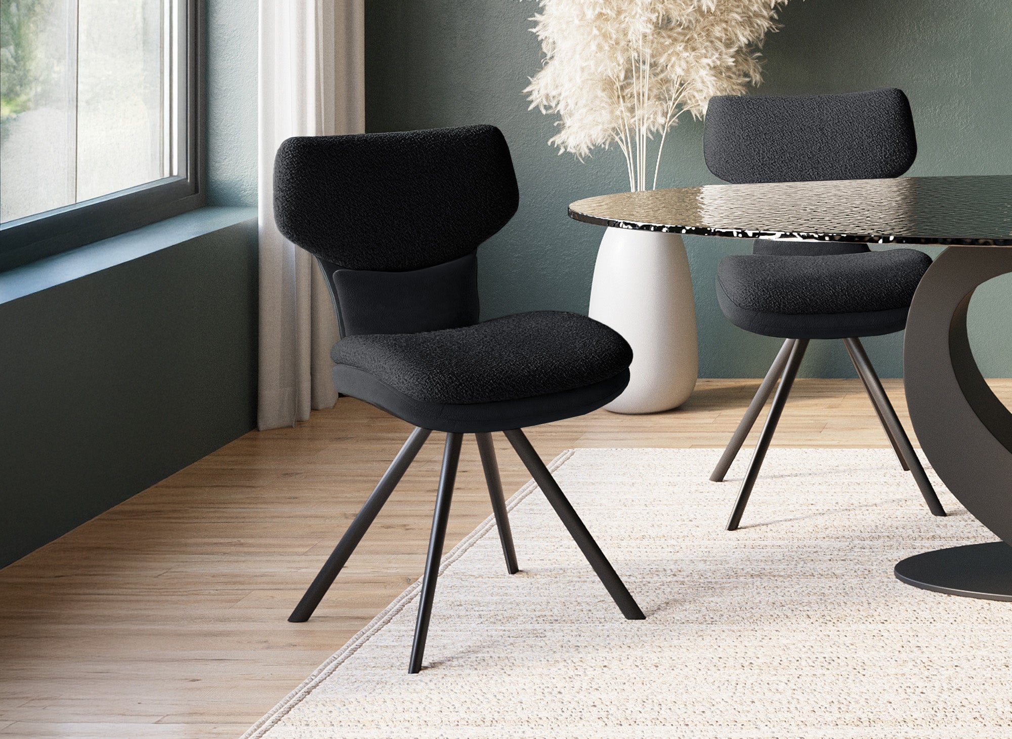 Juego de 2 sillas de diseño MILIA en tela bouclé gris antracita