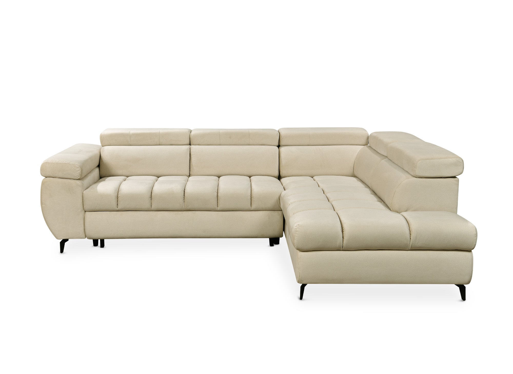 Sofá esquinero convertible acolchado LUCIANO con almacenaje en terciopelo beige - Esquinero derecho