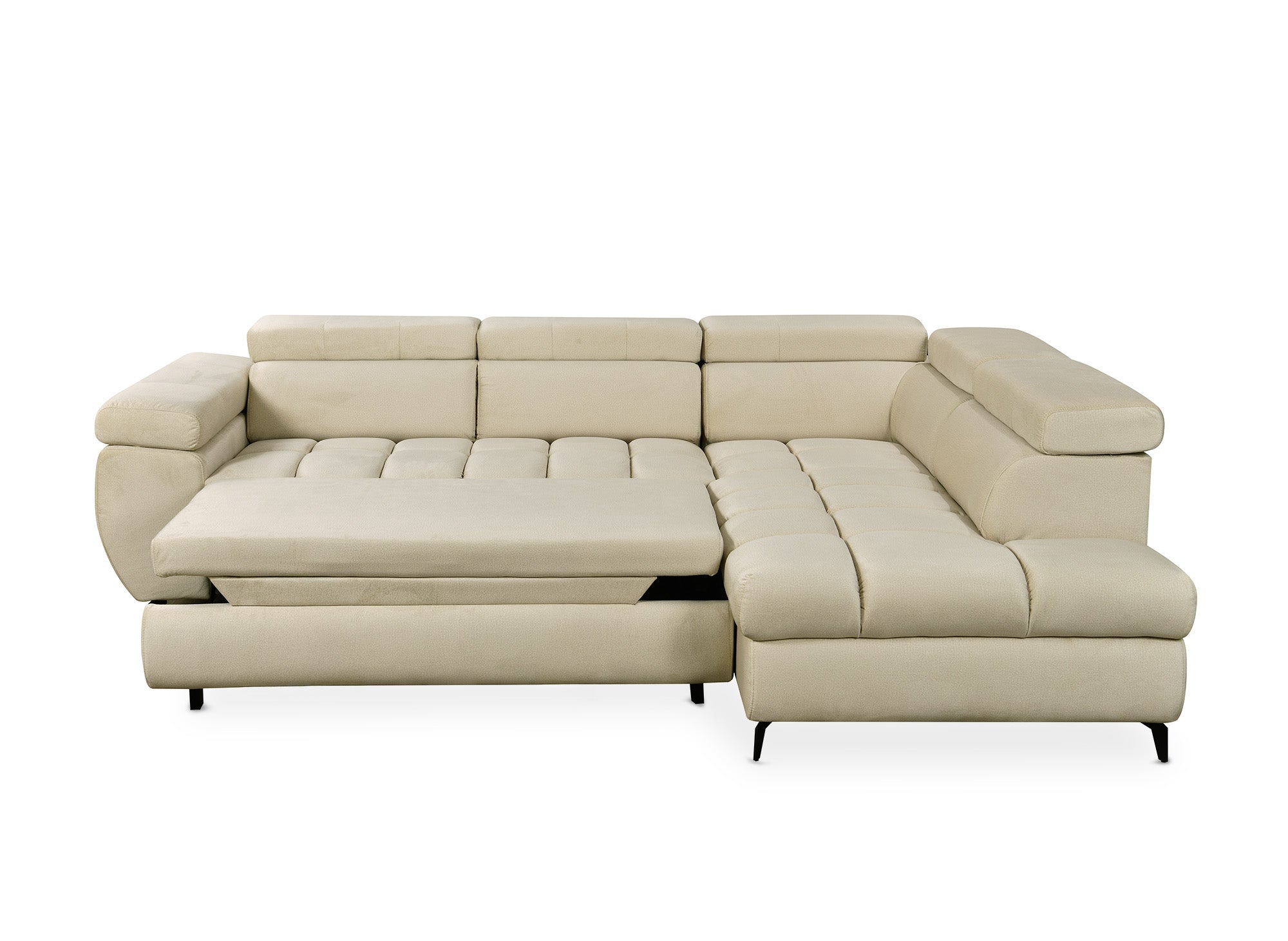 Sofá esquinero convertible acolchado LUCIANO con almacenaje en terciopelo beige - Esquinero derecho