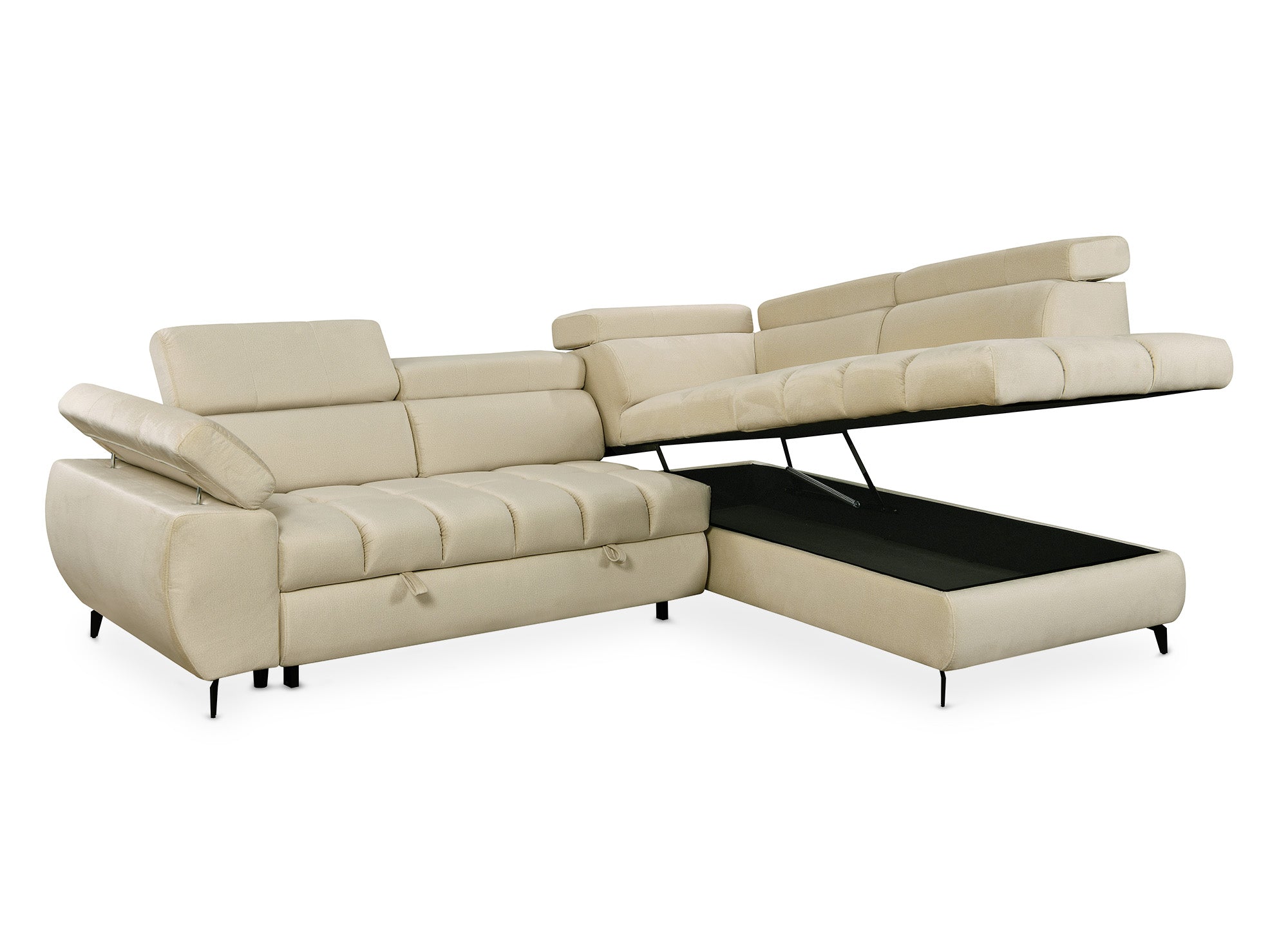 Sofá esquinero convertible acolchado LUCIANO con almacenaje en terciopelo beige - Esquinero derecho