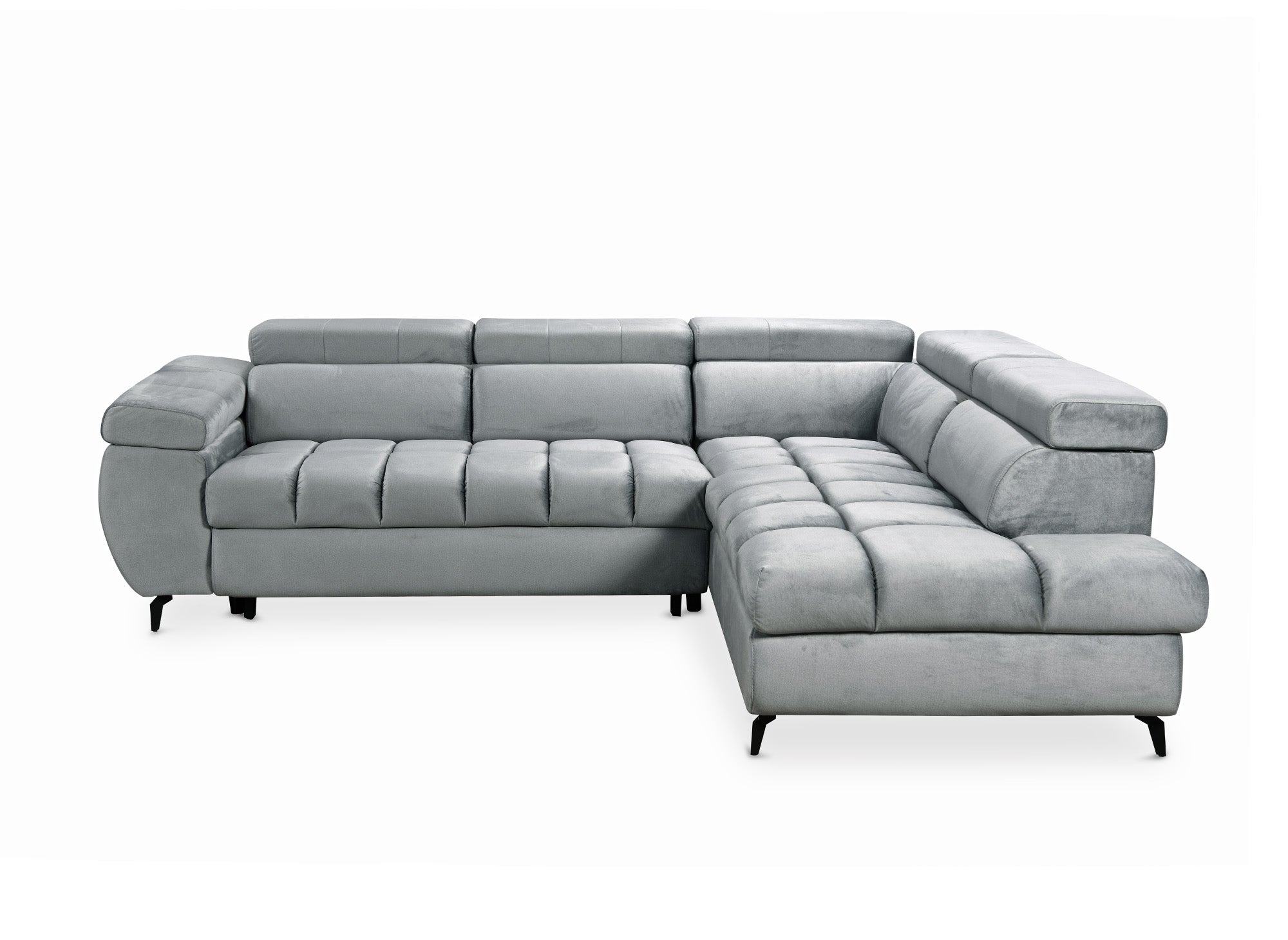 Sofá esquinero convertible LUCIANO acolchado con almacenaje en terciopelo gris - Esquinero derecho