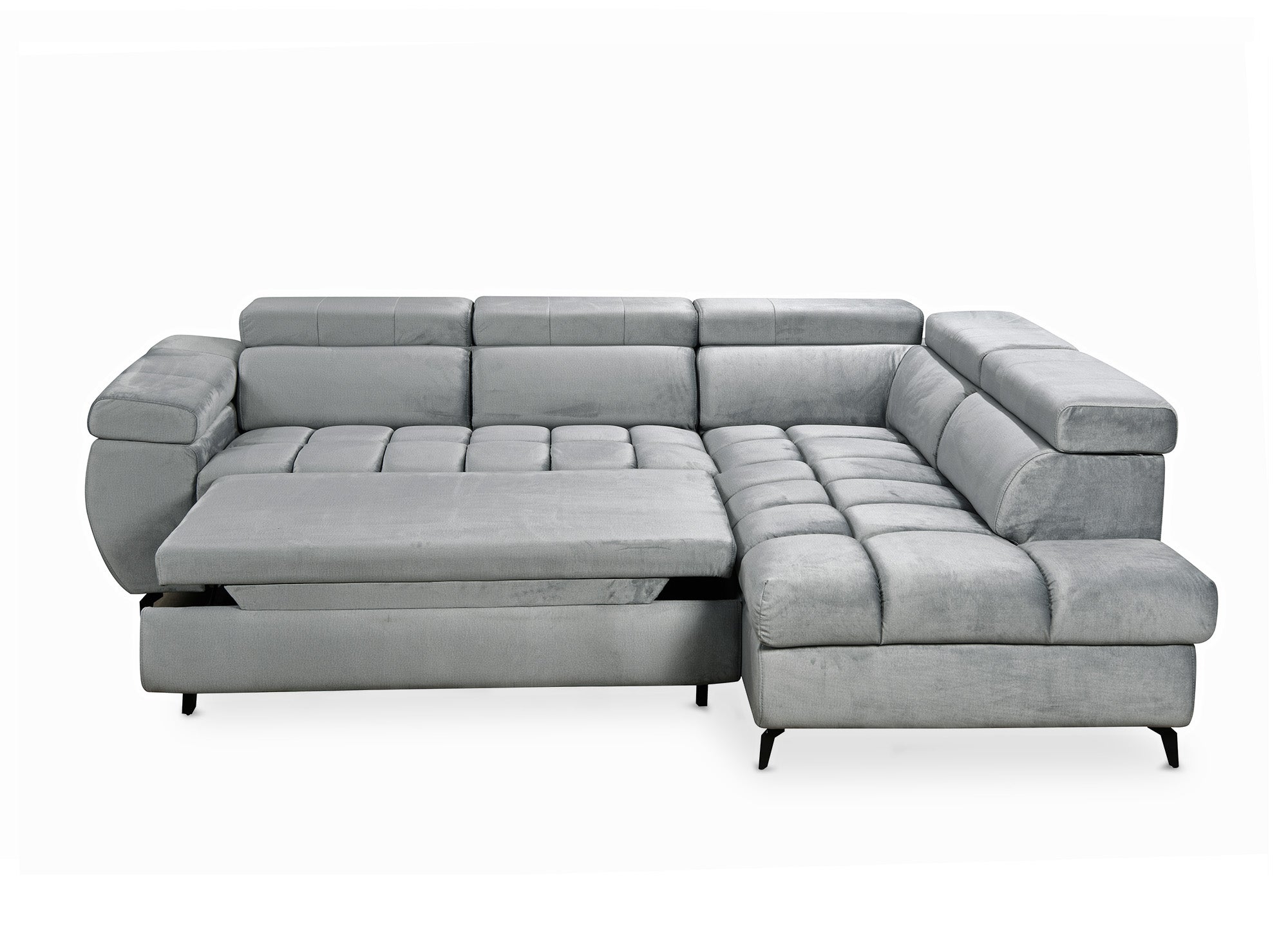 Sofá esquinero convertible LUCIANO acolchado con almacenaje en terciopelo gris - Esquinero derecho