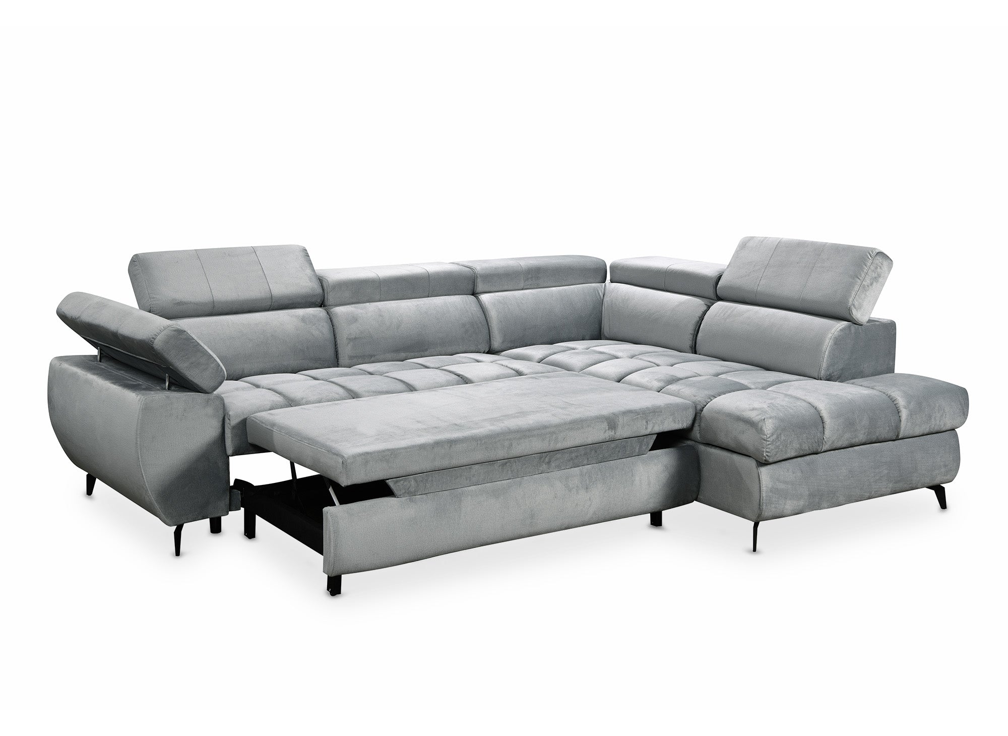 Sofá esquinero convertible LUCIANO acolchado con almacenaje en terciopelo gris - Esquinero derecho