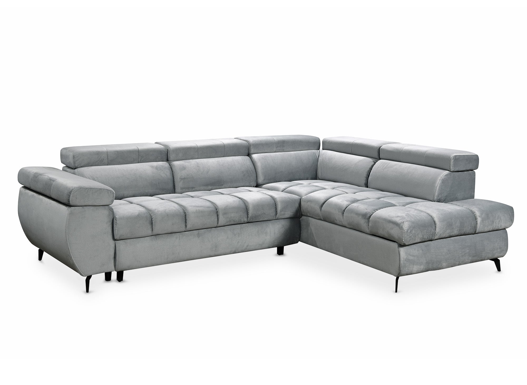 Sofá esquinero convertible LUCIANO acolchado con almacenaje en terciopelo gris - Esquinero derecho