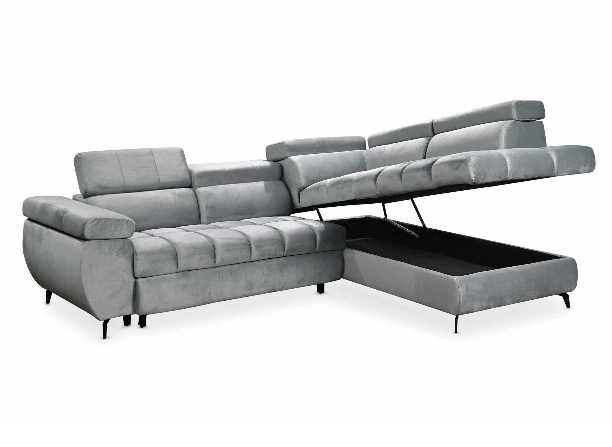 Sofá esquinero convertible LUCIANO acolchado con almacenaje en terciopelo gris - Esquinero derecho