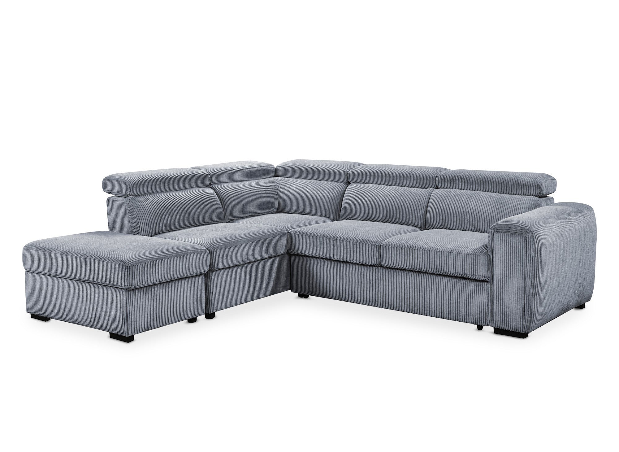 Sofá cama esquinero ZENOVA con almacenaje en pana gris gruesa - Esquina izquierda