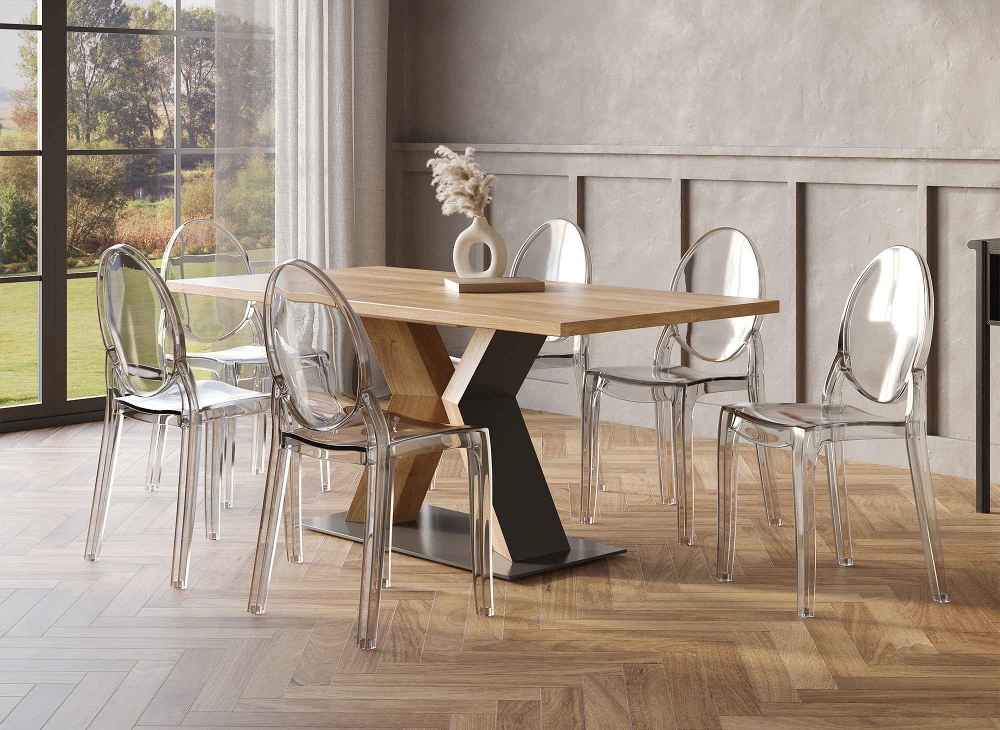 Conjunto de 4 sillas de diseño TOLGA en plexiglás transparente