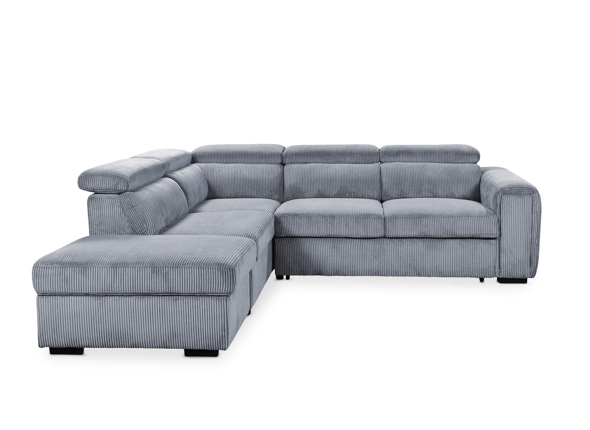 Sofá cama esquinero ZENOVA con almacenaje en pana gris gruesa - Esquina izquierda