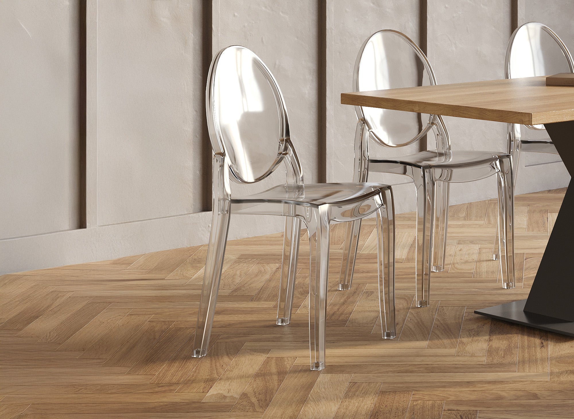 Conjunto de 4 sillas de diseño TOLGA en plexiglás transparente