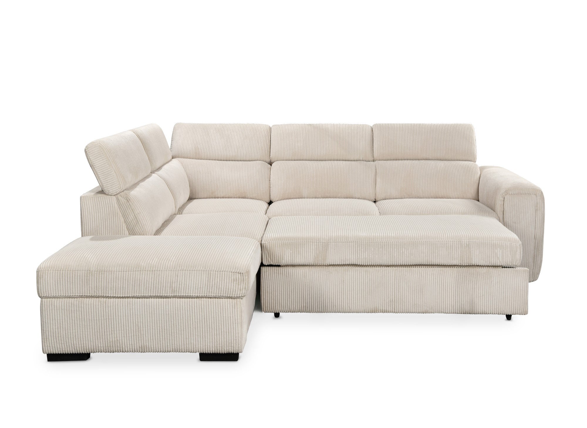 Sofá cama esquinero ZENOVA con almacenaje en pana gruesa color beige - Esquina izquierda