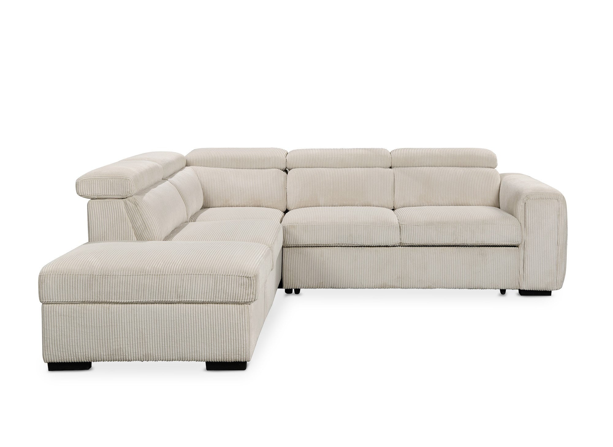 Sofá cama esquinero ZENOVA con almacenaje en pana gruesa color beige - Esquina izquierda