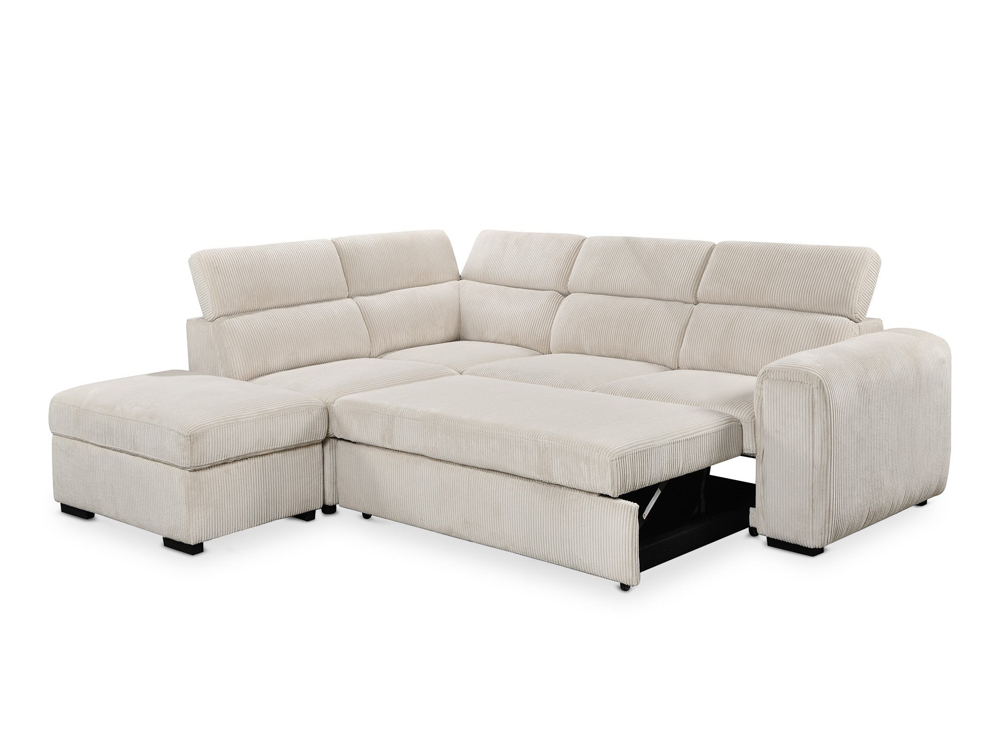 Sofá cama esquinero ZENOVA con almacenaje en pana gruesa color beige - Esquina izquierda