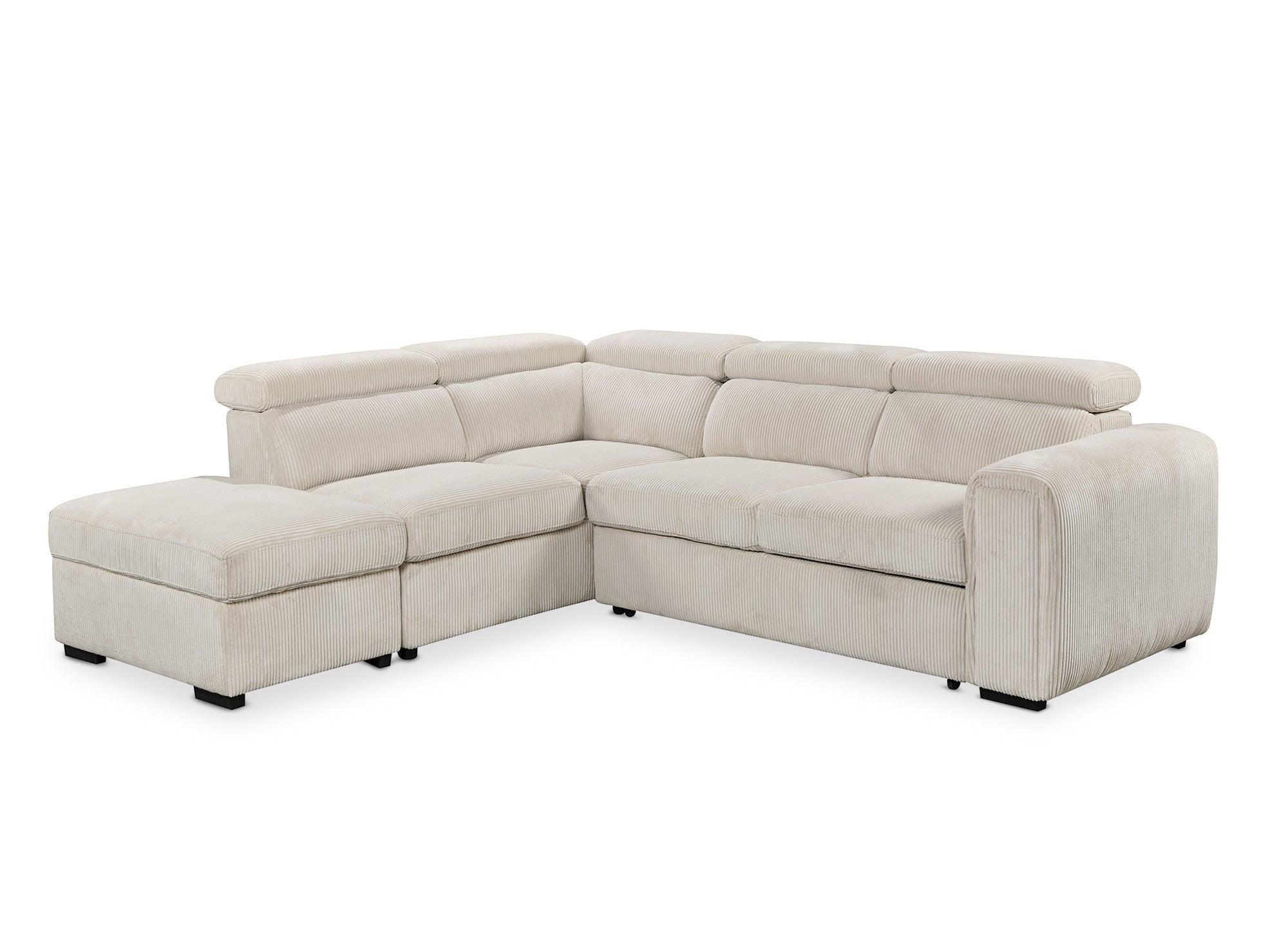 Sofá cama esquinero ZENOVA con almacenaje en pana gruesa color beige - Esquina izquierda