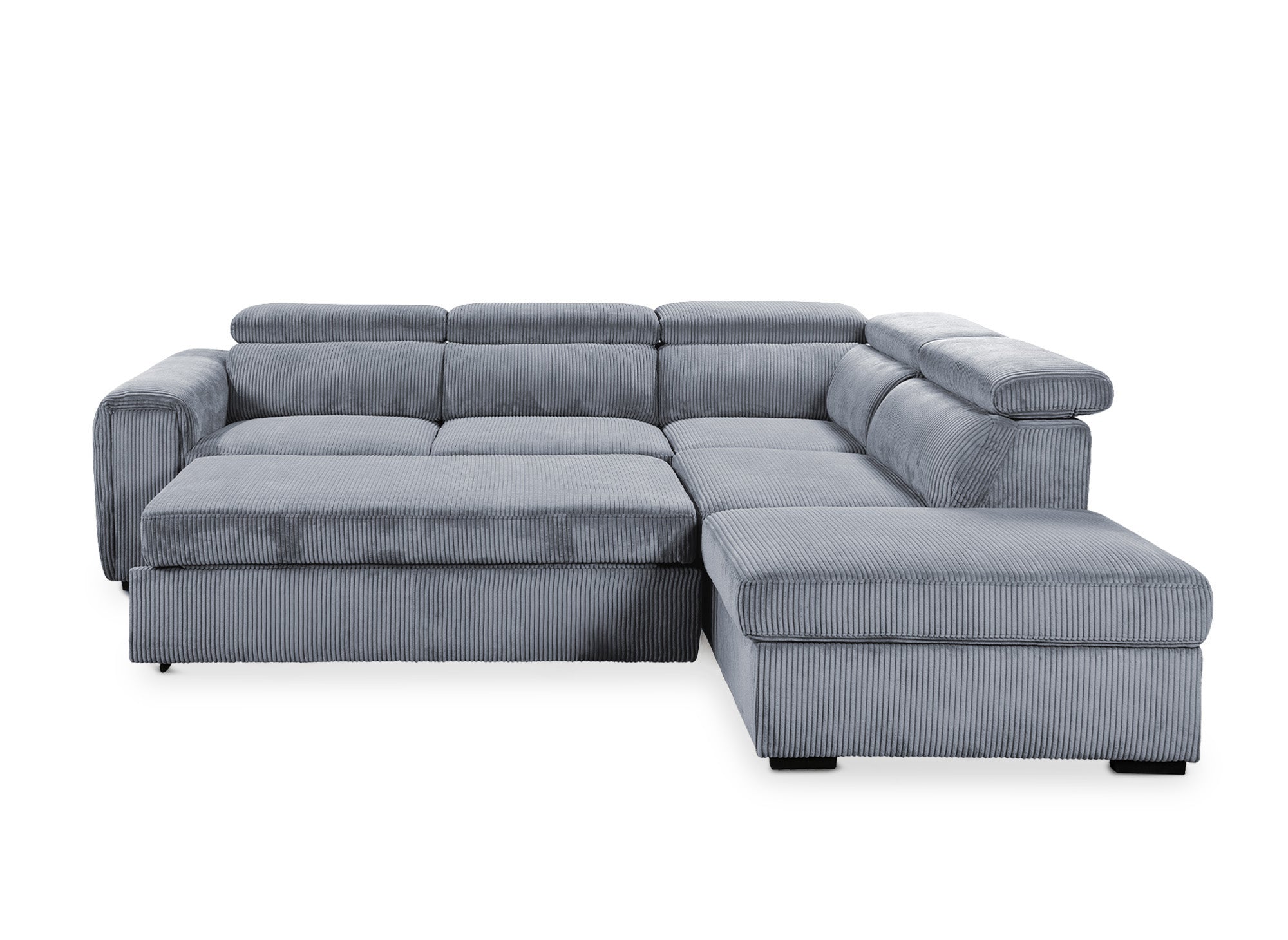 Sofá cama esquinero ZENOVA con almacenaje en pana gris gruesa - Esquina derecha