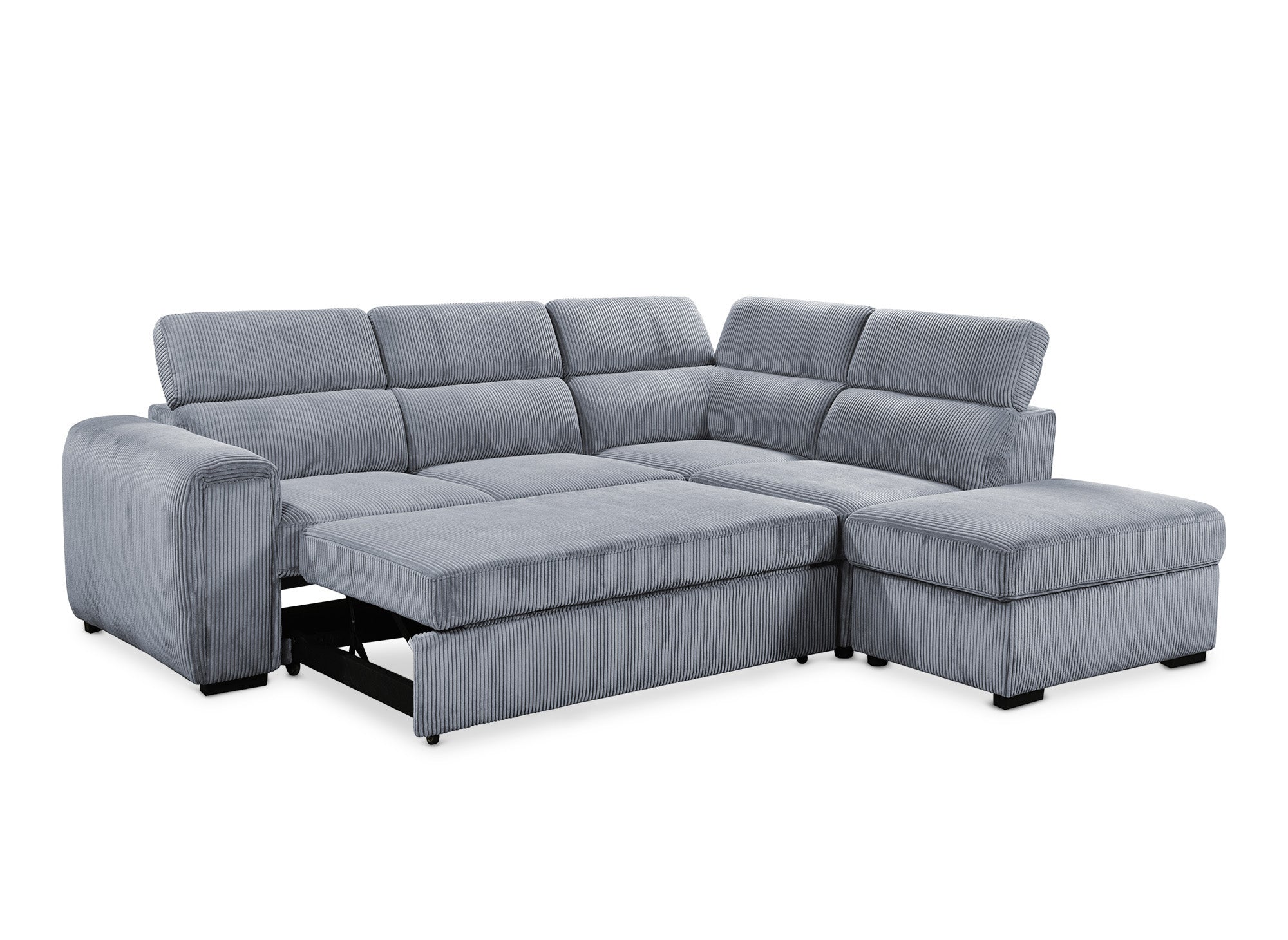 Sofá cama esquinero ZENOVA con almacenaje en pana gris gruesa - Esquina derecha