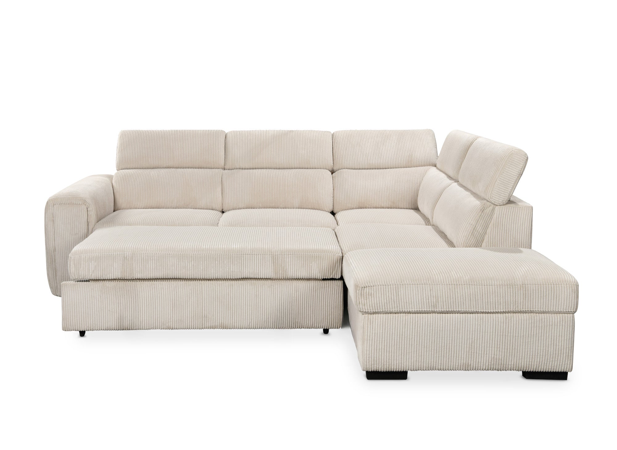 Sofá cama esquinero ZENOVA con almacenaje en pana gruesa color beige - Esquina derecha