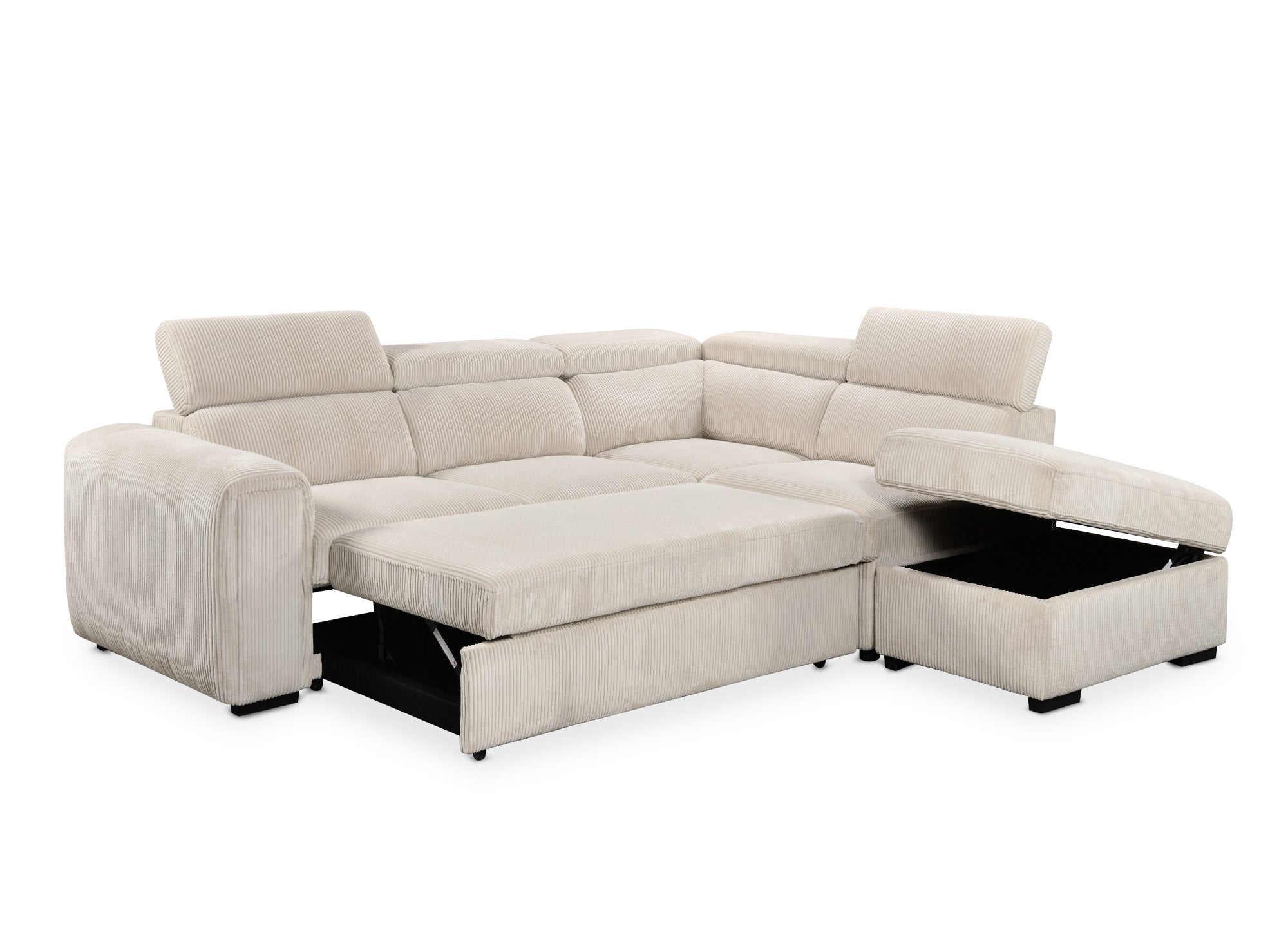 Sofá cama esquinero ZENOVA con almacenaje en pana gruesa color beige - Esquina derecha