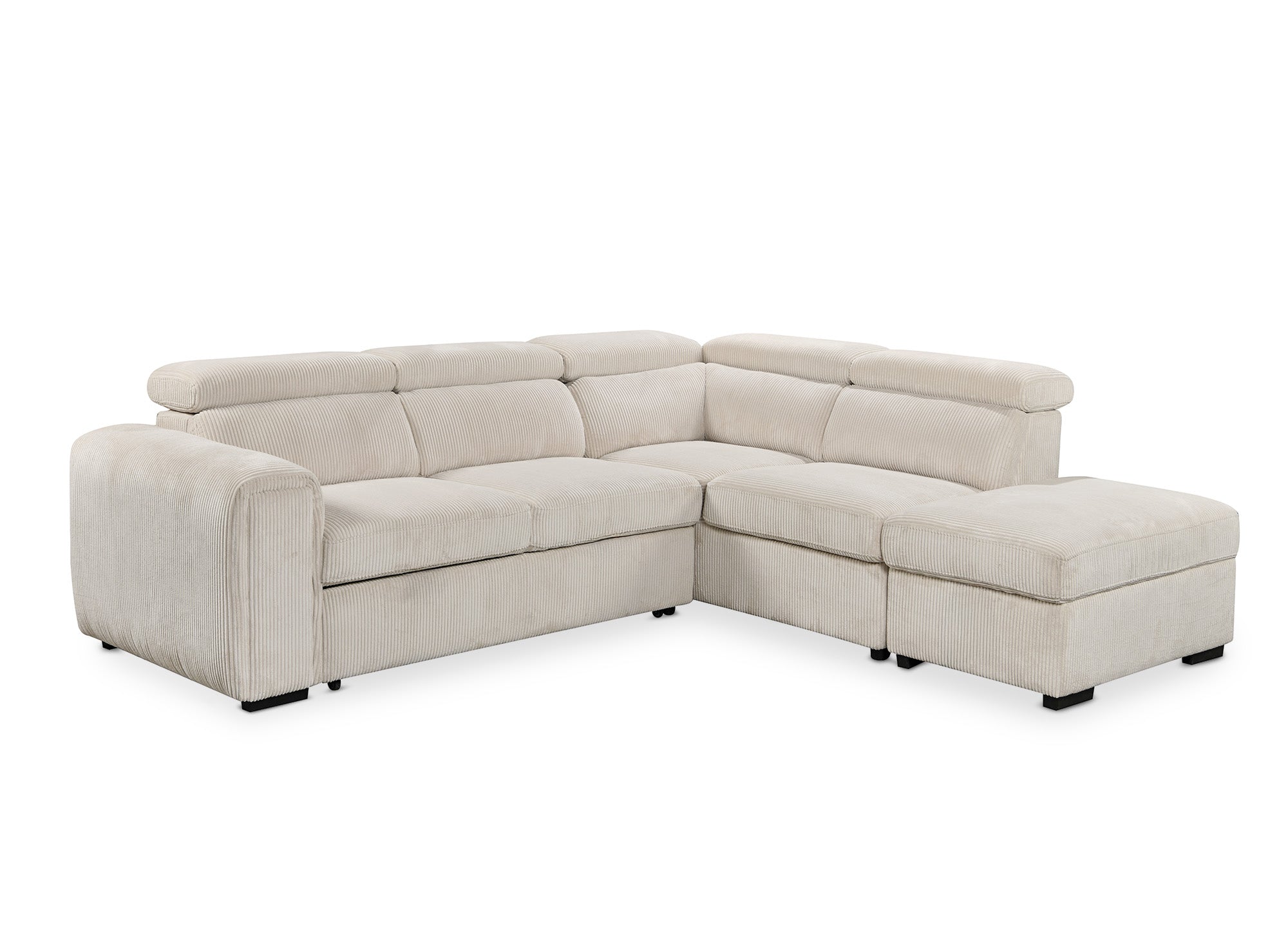 Sofá cama esquinero ZENOVA con almacenaje en pana gruesa color beige - Esquina derecha