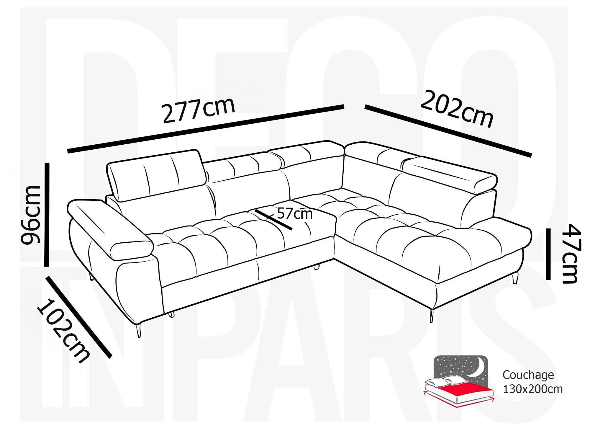 Sofá esquinero convertible acolchado LUCIANO con almacenaje en terciopelo beige - Esquinero derecho