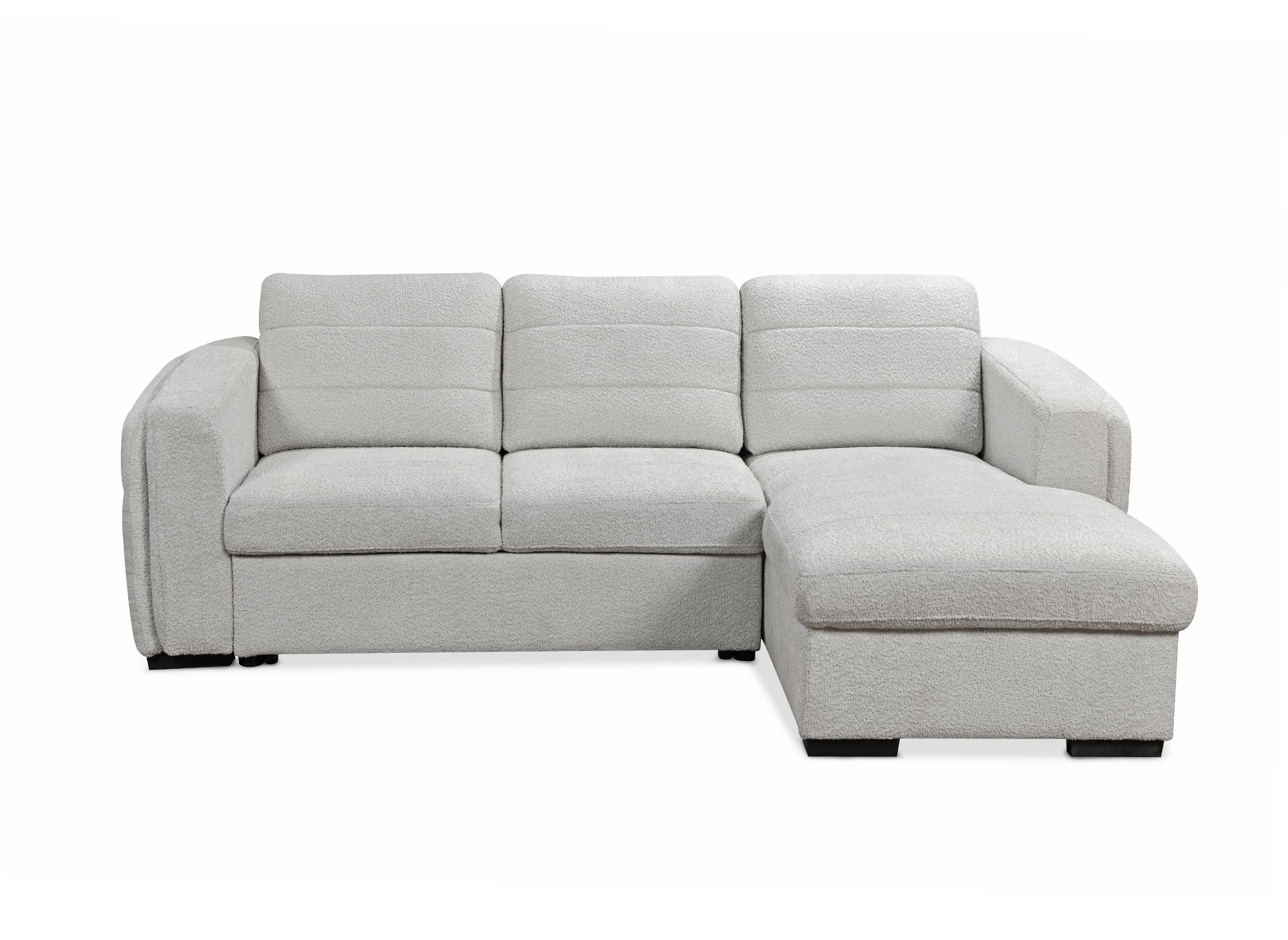 Sofá cama esquinero CALANDRA con almacenaje en tejido bouclé gris claro - Esquina derecha