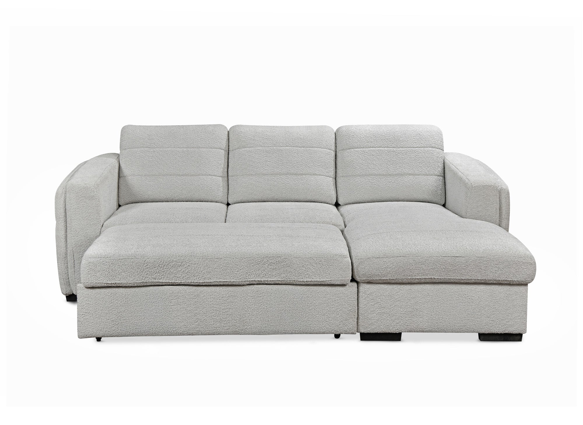 Sofá cama esquinero CALANDRA con almacenaje en tejido bouclé gris claro - Esquina derecha