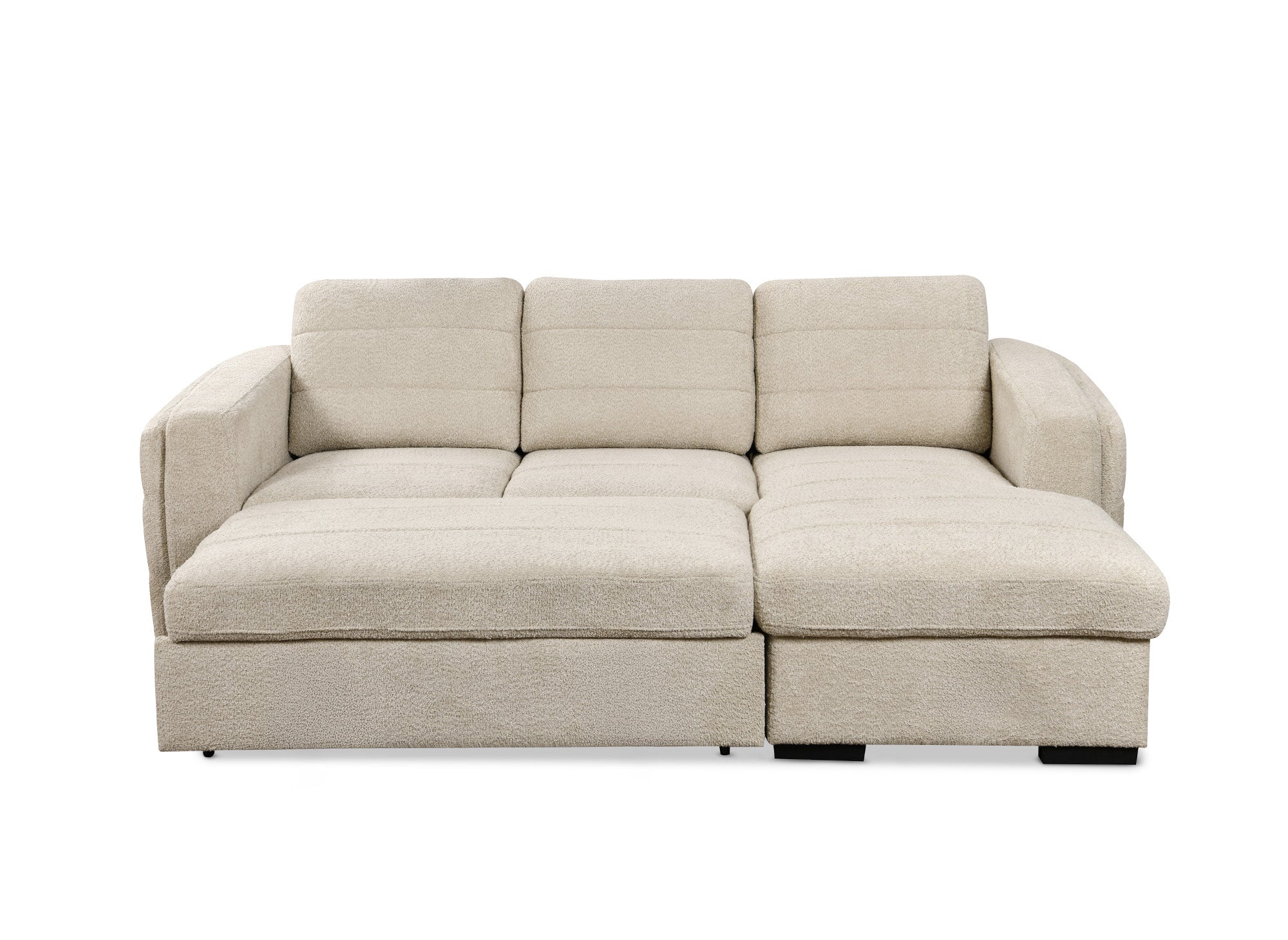 Sofá esquinero convertible CALANDRA con almacenaje en tela bouclé beige - Esquinero derecho