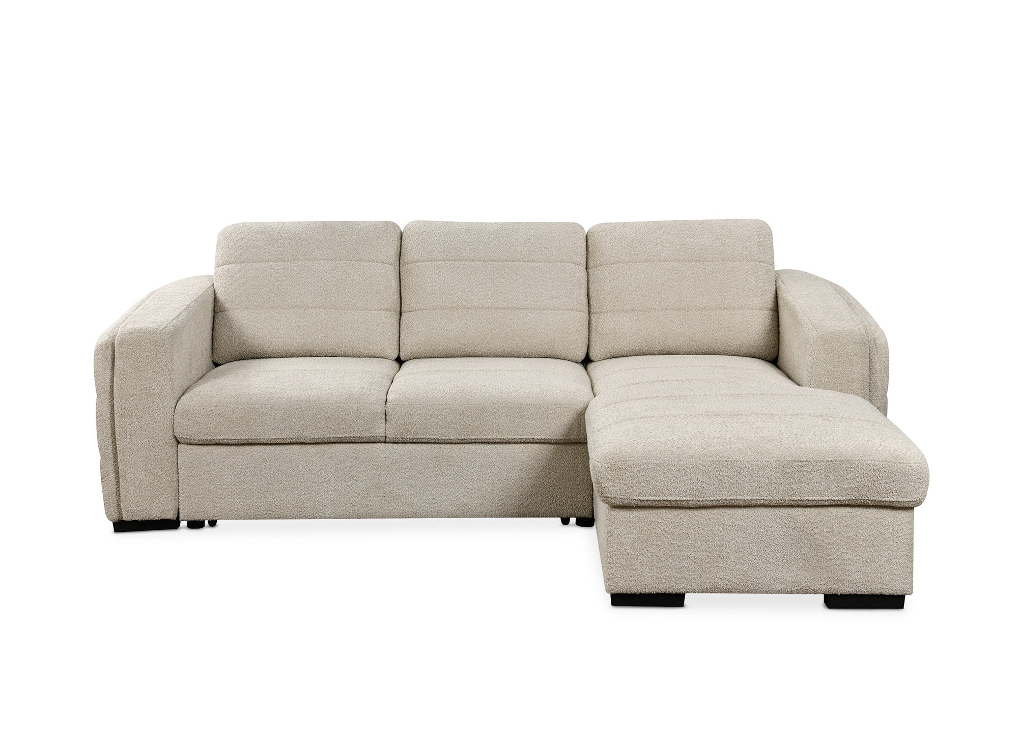 Sofá esquinero convertible CALANDRA con almacenaje en tela bouclé beige - Esquinero derecho