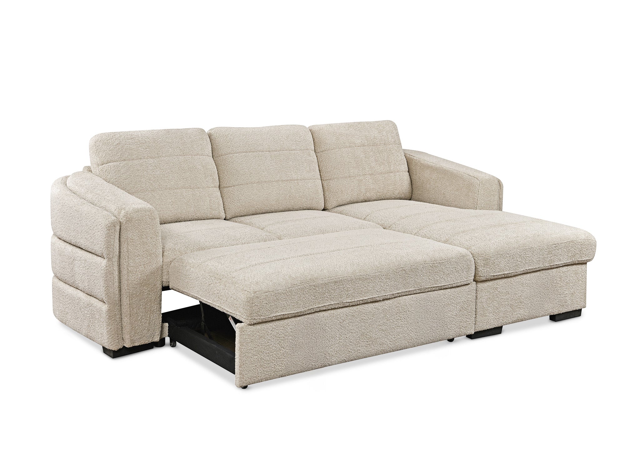 Sofá esquinero convertible CALANDRA con almacenaje en tela bouclé beige - Esquinero derecho