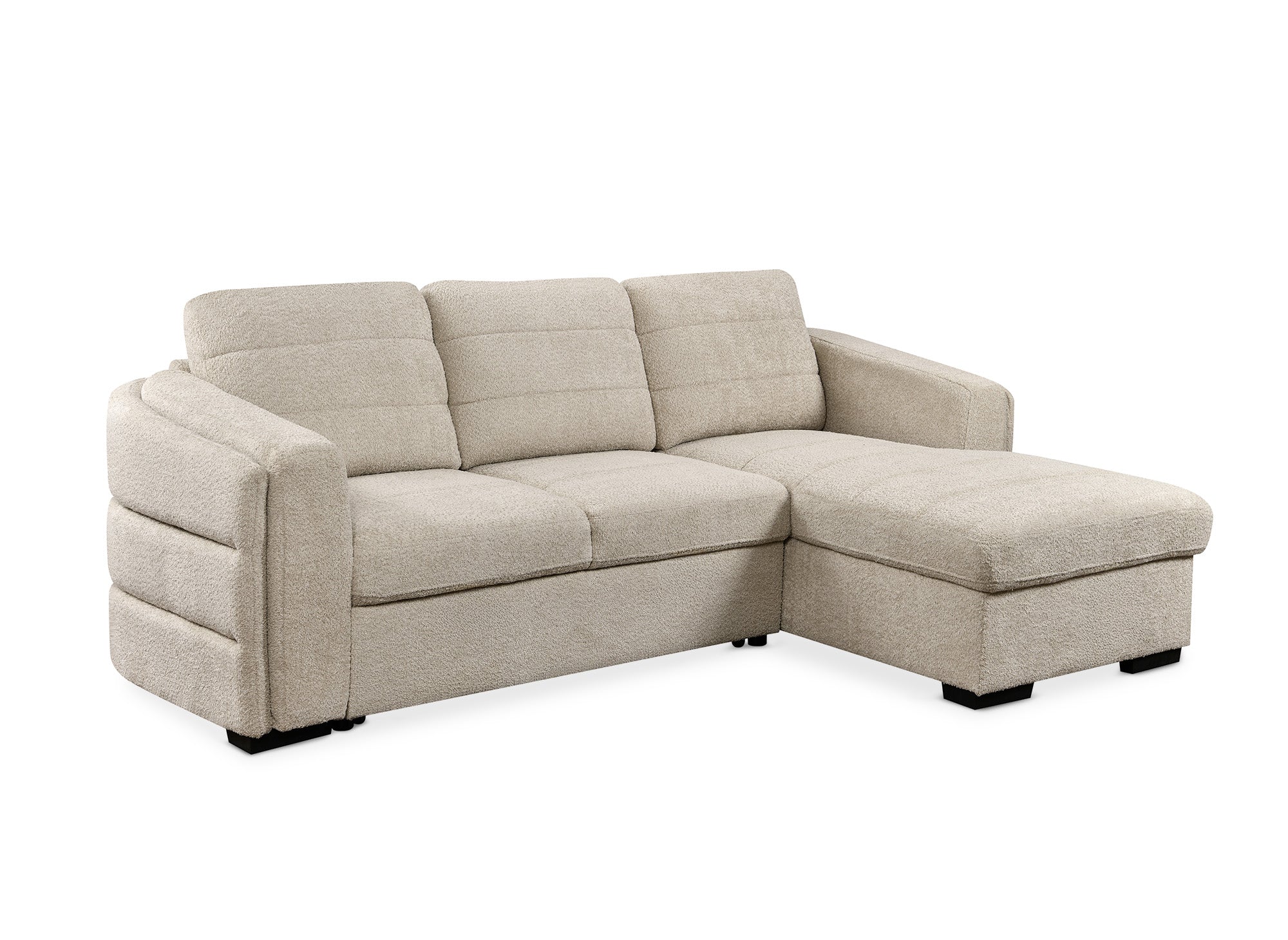 Sofá esquinero convertible CALANDRA con almacenaje en tela bouclé beige - Esquinero derecho