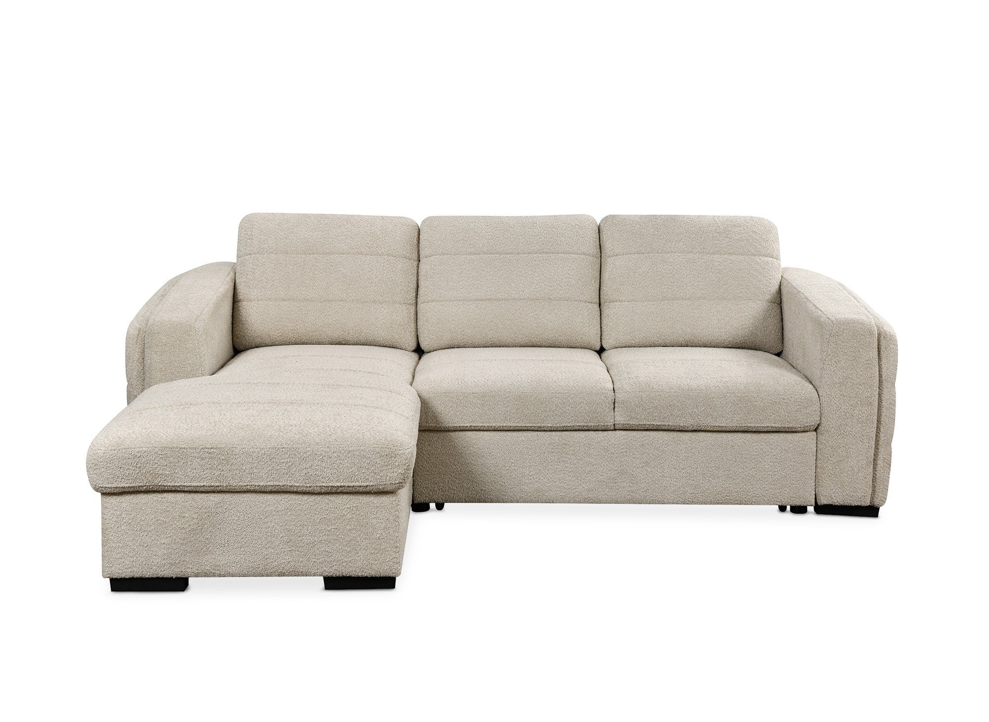 Sofá cama esquinero CALANDRA con almacenaje en tela bouclé beige - Esquina izquierda