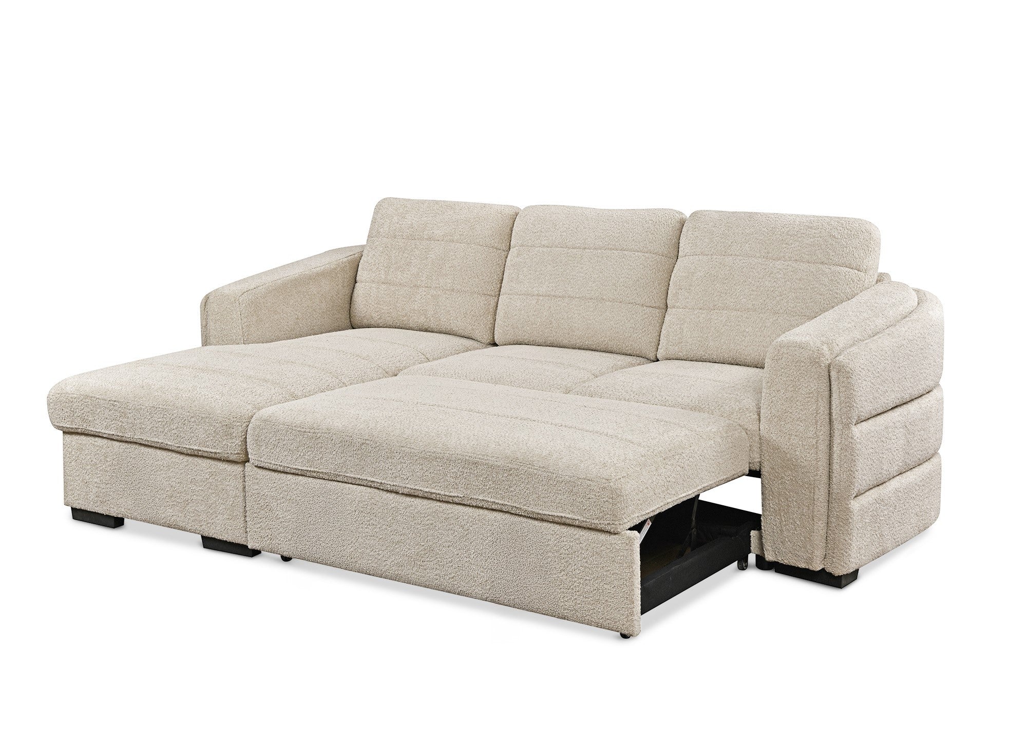 Sofá cama esquinero CALANDRA con almacenaje en tela bouclé beige - Esquina izquierda