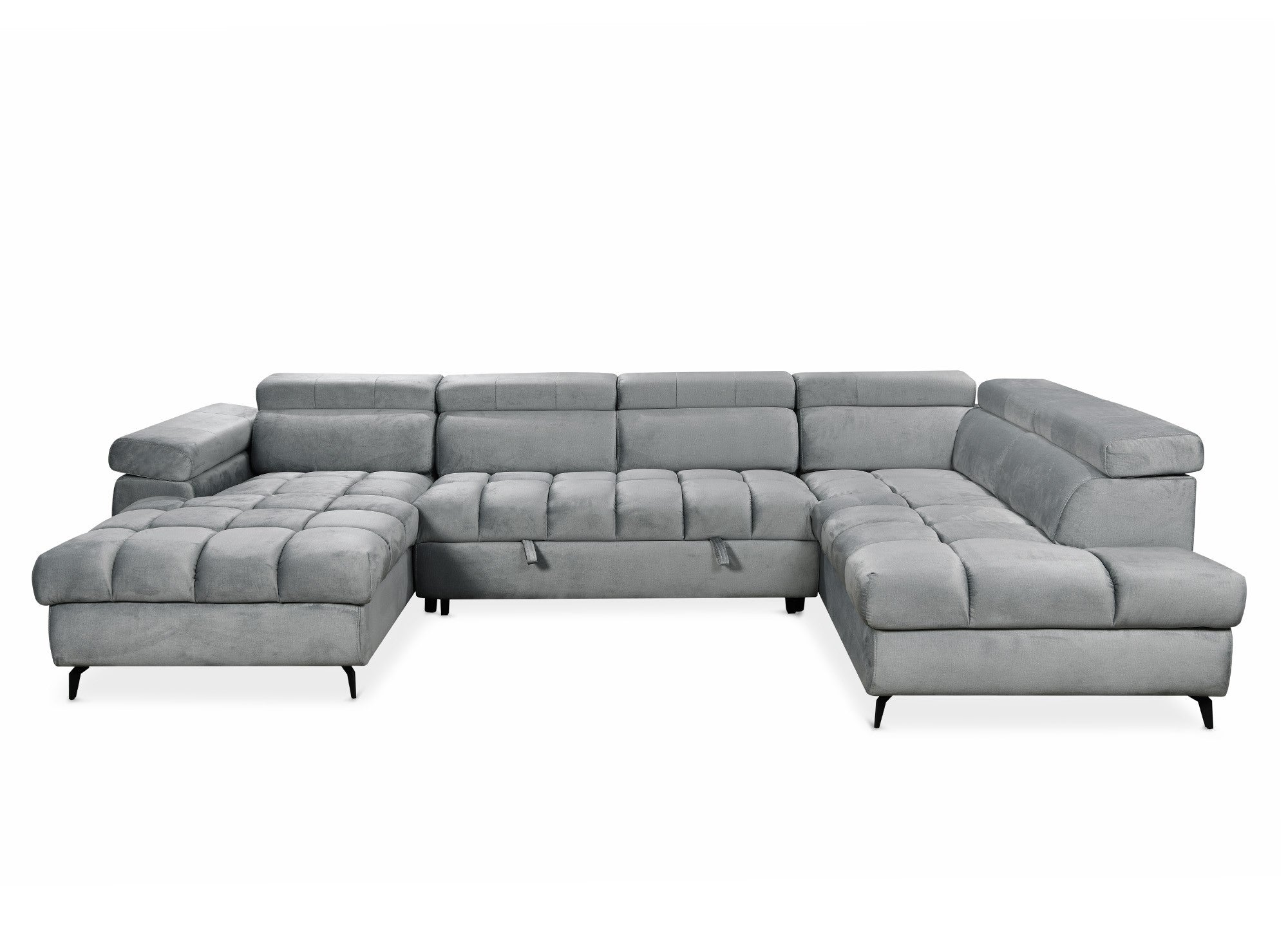 Sofá panorámico convertible LUCIANO acolchado con almacenaje en terciopelo gris - Esquina izquierda