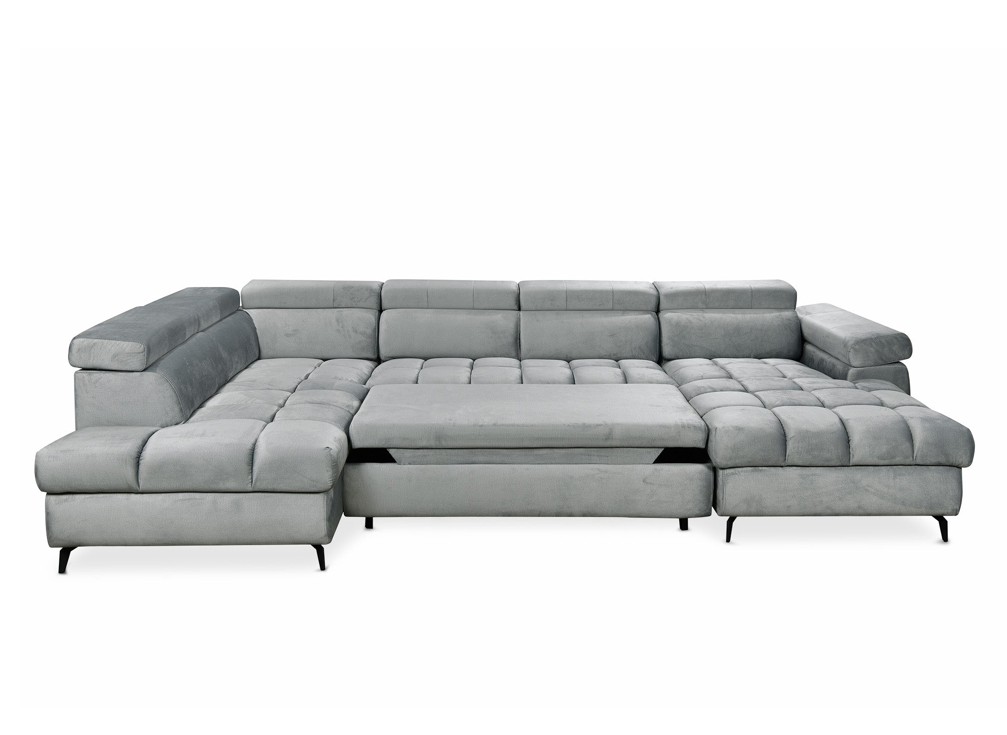 Sofá panorámico convertible LUCIANO acolchado con almacenaje en terciopelo gris - Esquina derecha