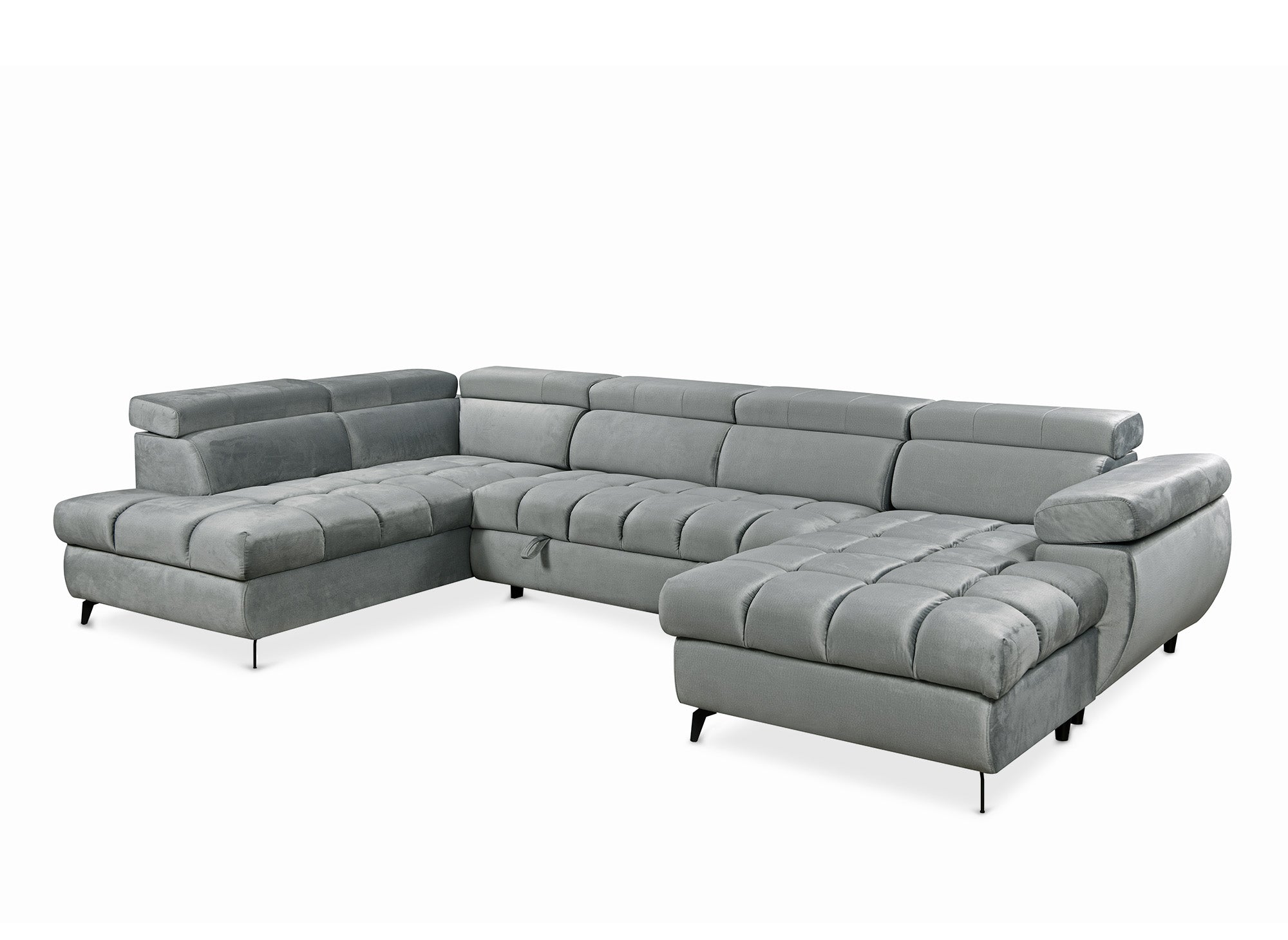 Sofá panorámico convertible LUCIANO acolchado con almacenaje en terciopelo gris - Esquina derecha