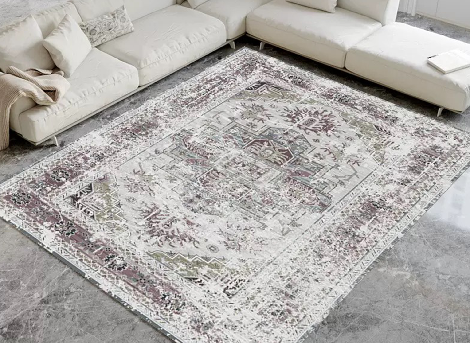 Alfombra rectangular, estilo oriental, gris y blanca, 160x230 cm, RAJAH