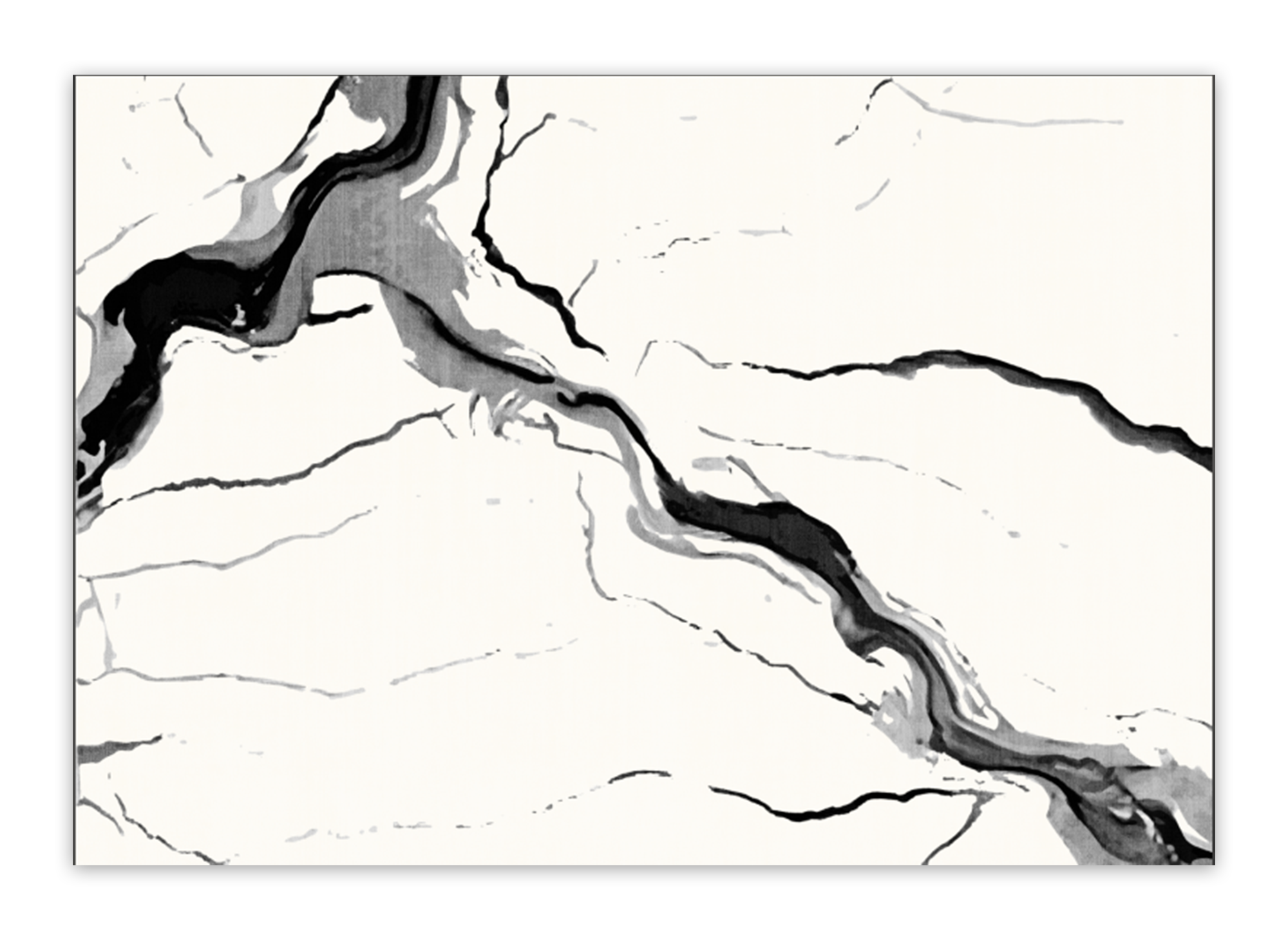 Alfombra rectangular con estampado de mármol blanco y negro en tejido efecto cachemir, 160x230 cm, ZAEL