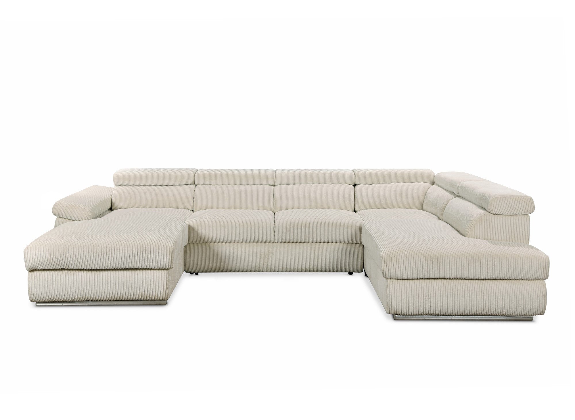 Sofá cama panorámico convertible MARIANO con almacenaje en pana gruesa color beige - Esquina izquierda