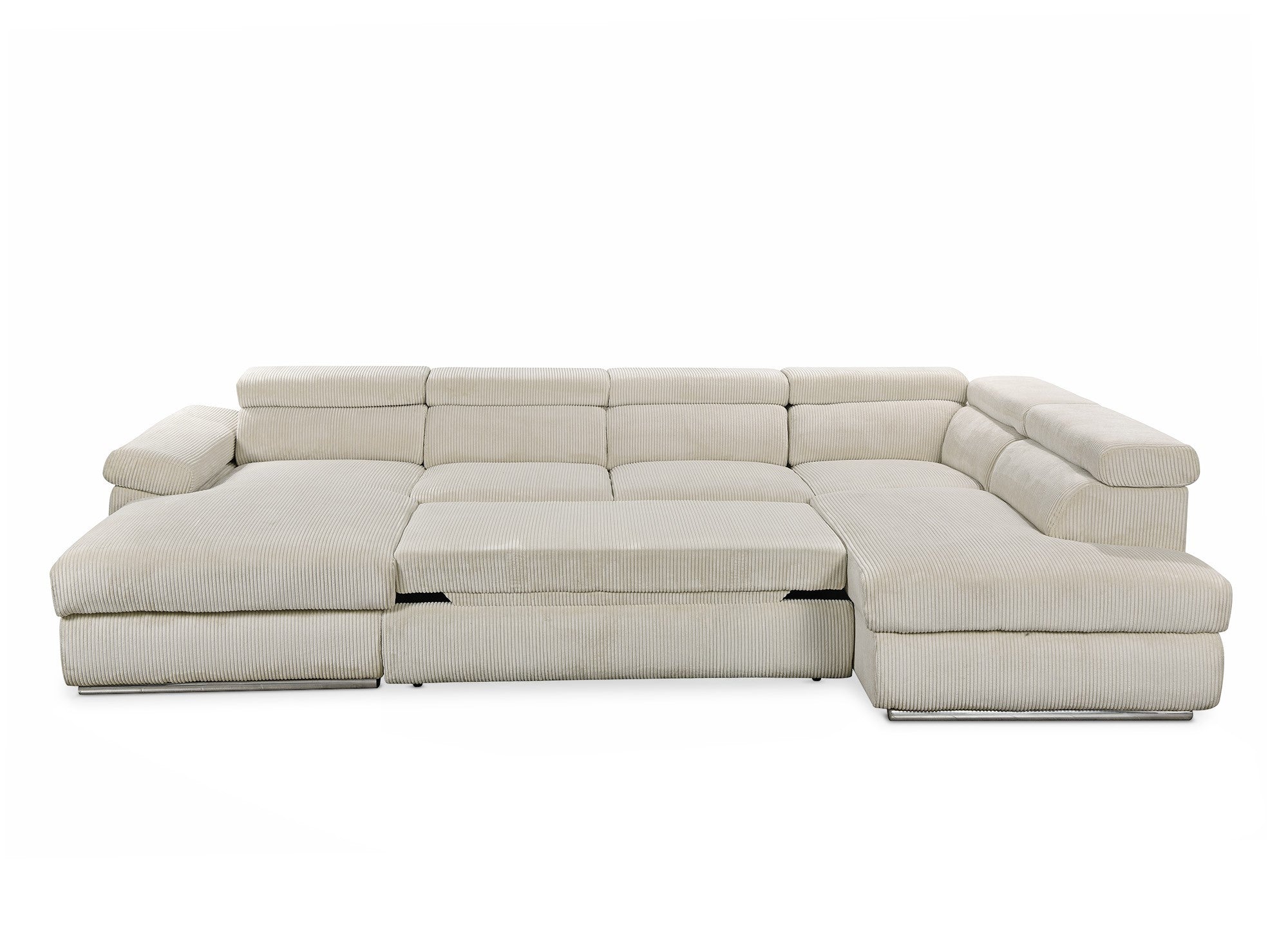 Sofá cama panorámico convertible MARIANO con almacenaje en pana gruesa color beige - Esquina izquierda